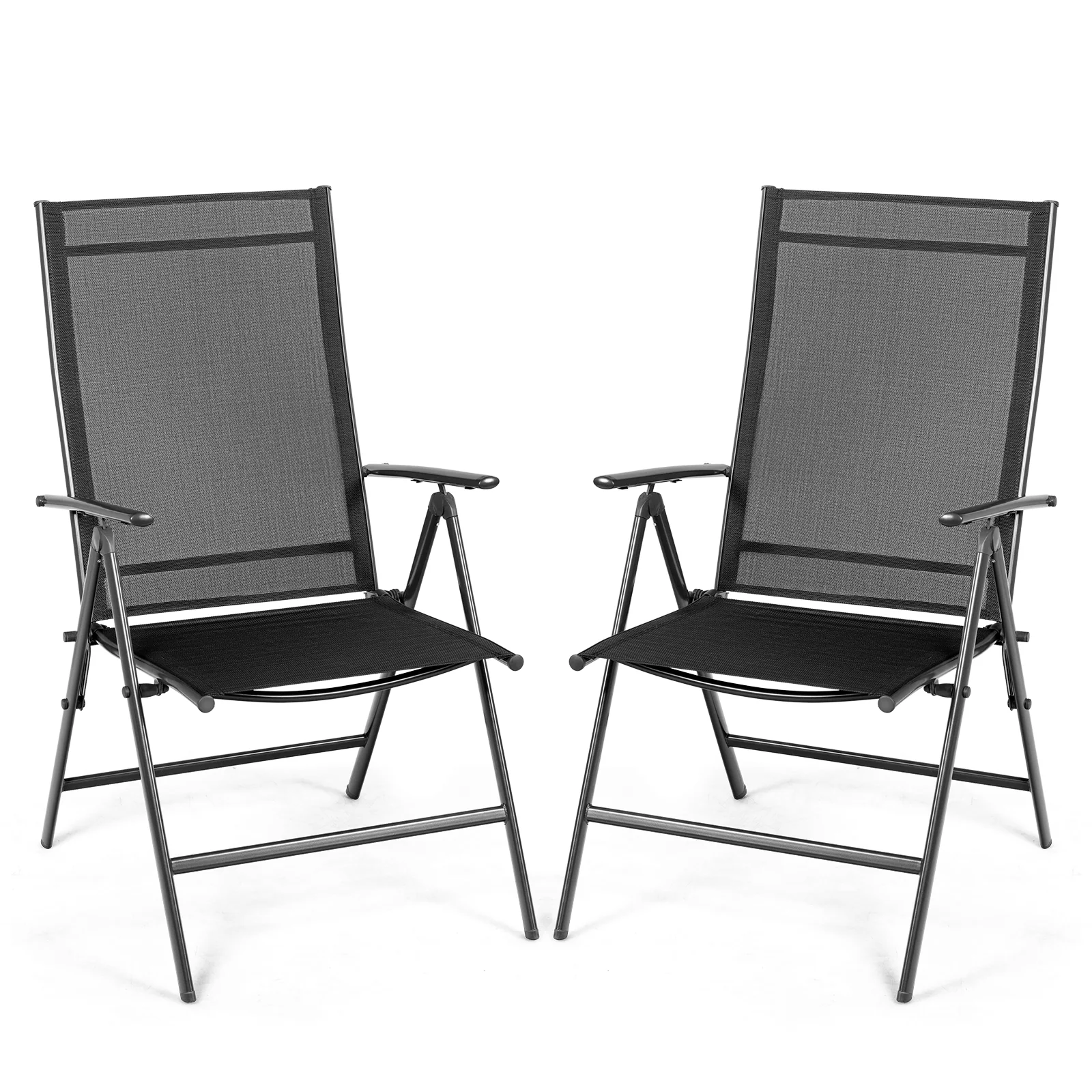 Set Of 2 Adjustable Portable Patio Folding Dining Chair Recliners, Black
