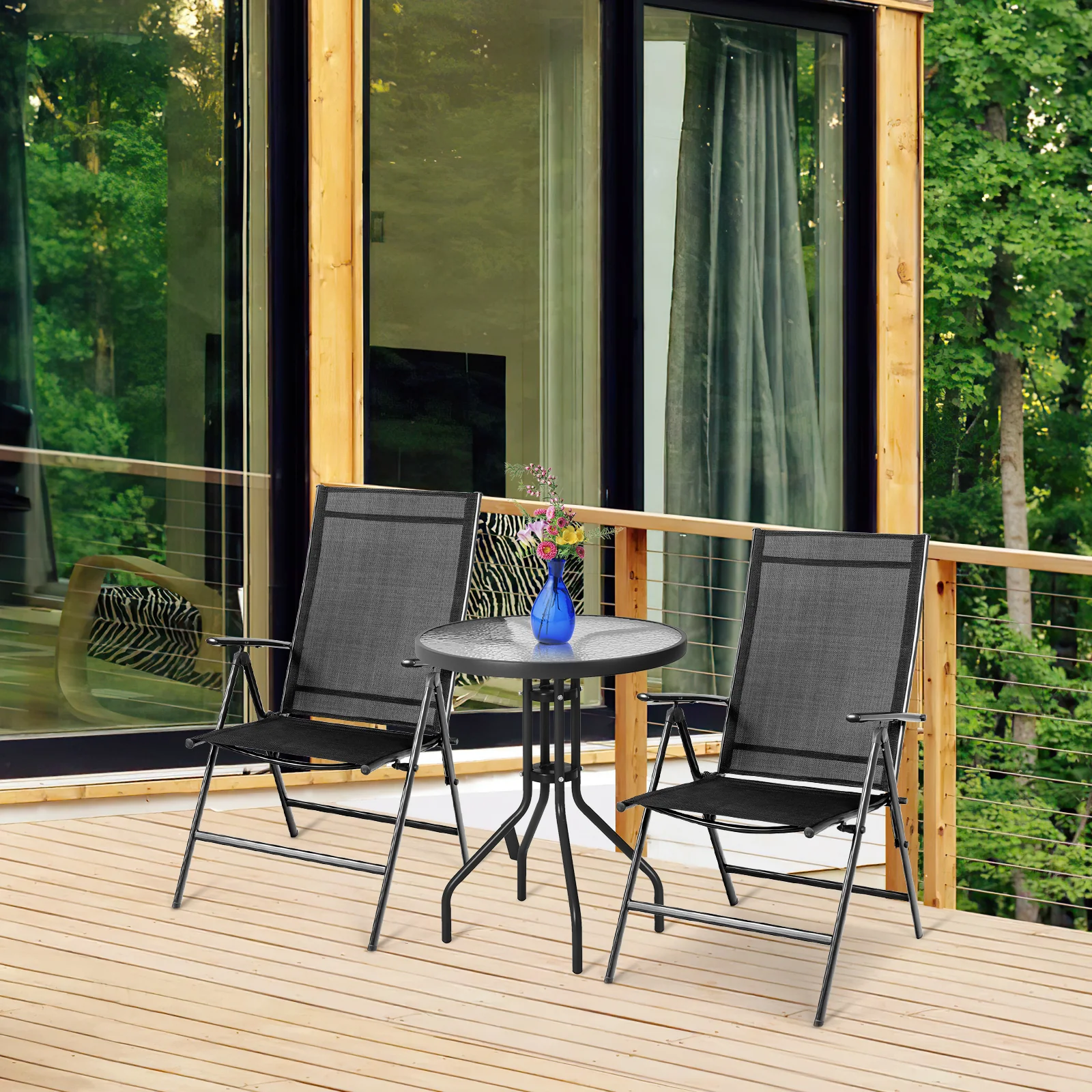 Set Of 2 Adjustable Portable Patio Folding Dining Chair Recliners, Black - Image 2