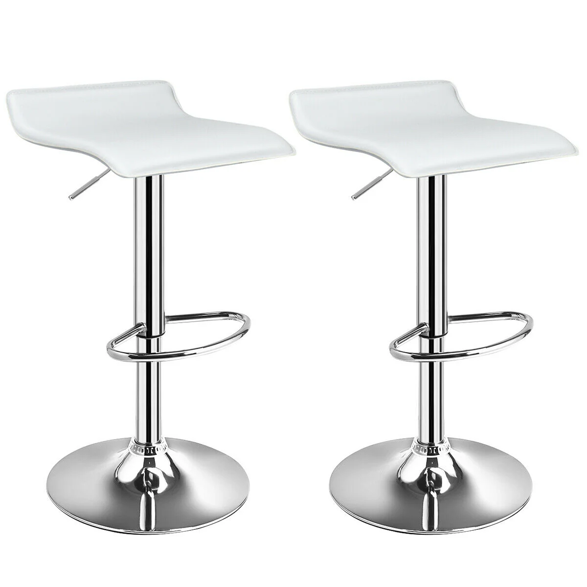 Set Of 2 Adjustable PU Leather Backless Bar Stools, White - Image 4
