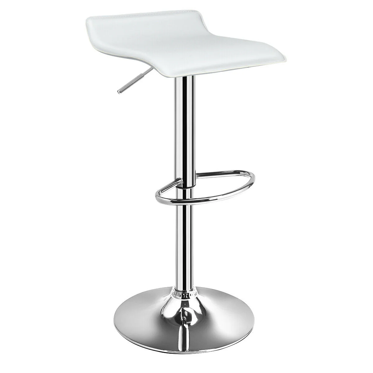 Set Of 2 Adjustable PU Leather Backless Bar Stools, White - Image 5