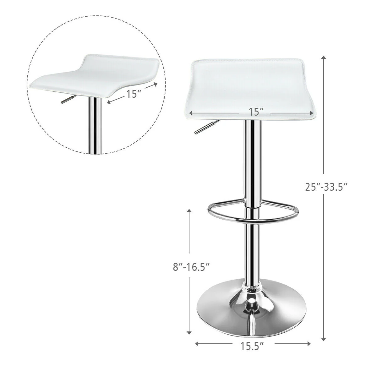Set Of 2 Adjustable PU Leather Backless Bar Stools, White - Image 6