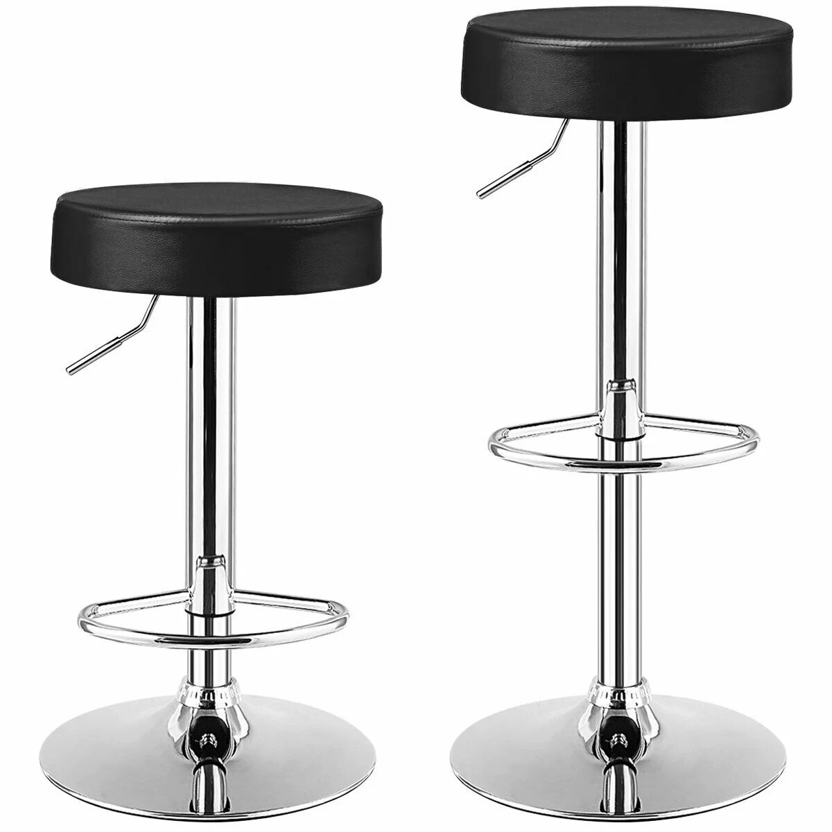 Set of 2 Adjustable Swivel Round Bar Stools, Black - Image 4