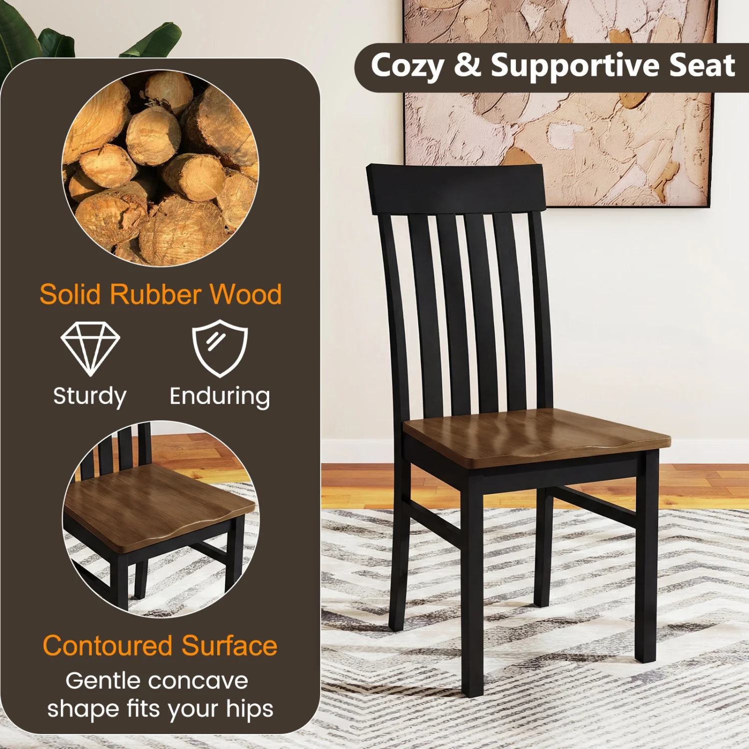Set of 2 Armless Kitchen Dining Chairs, Black - Image 8