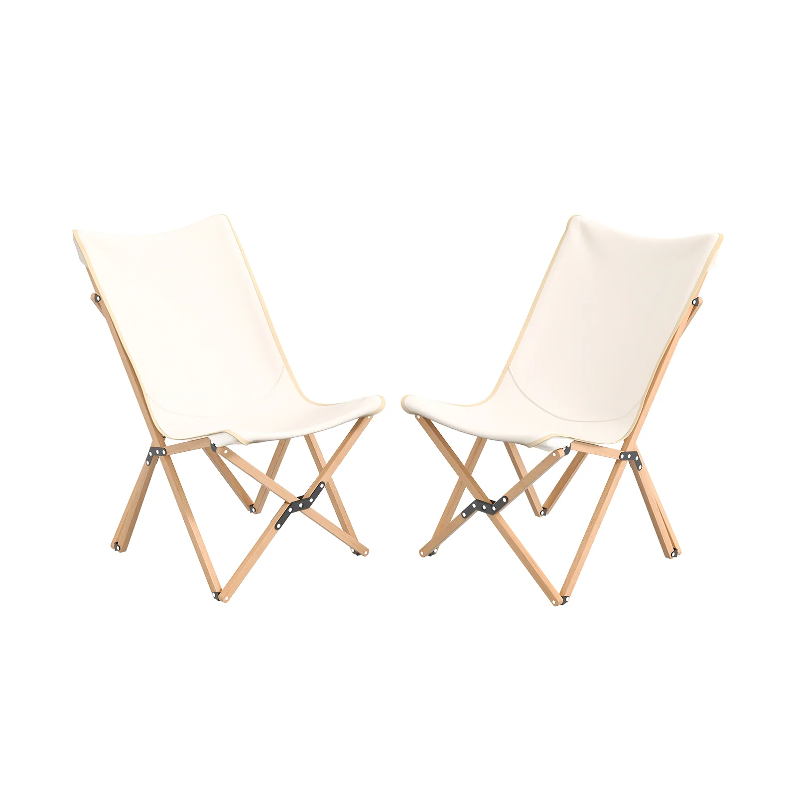 Set Of 2 Bamboo Dorm Chair With Storage Pocket, Beige