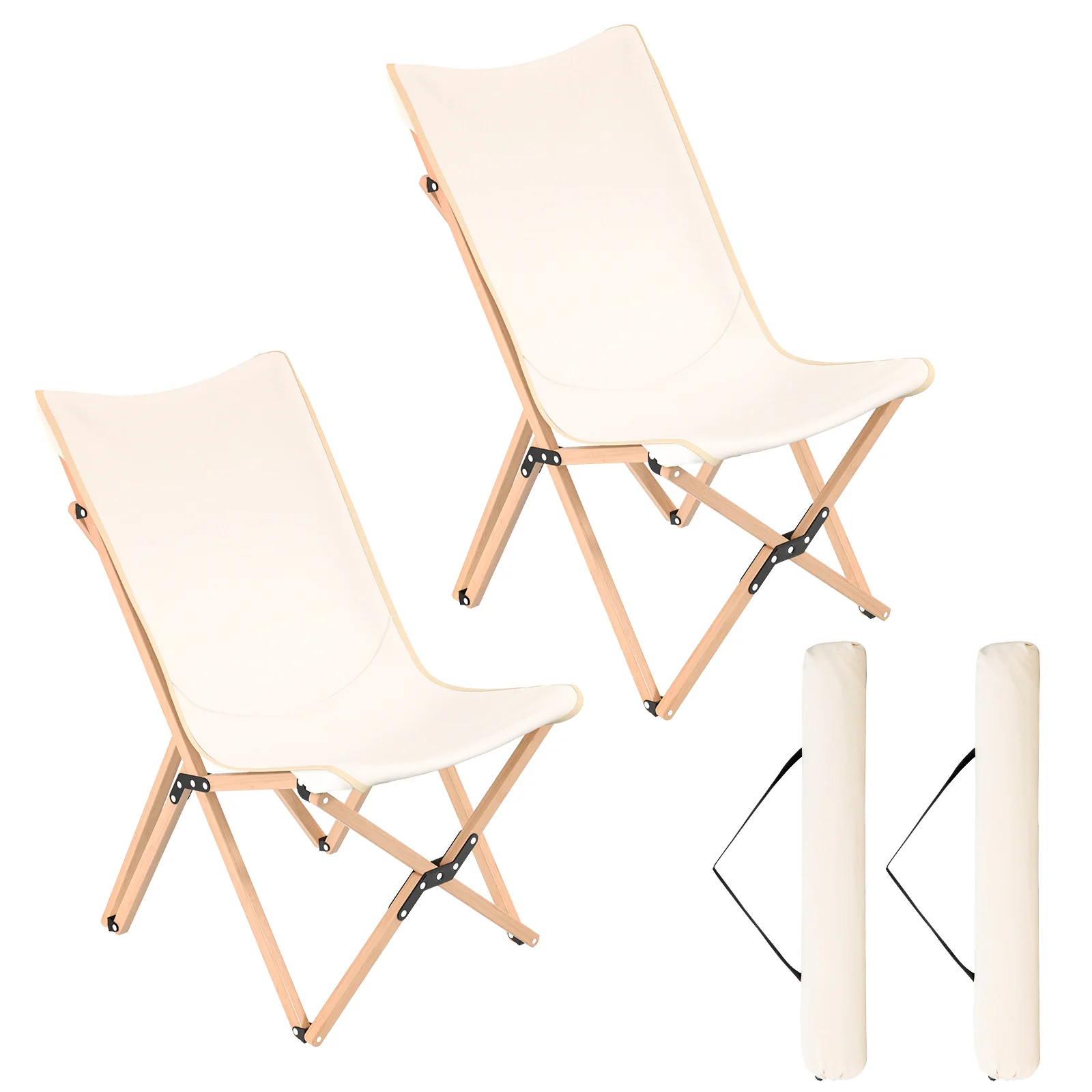 Set Of 2 Bamboo Dorm Chair With Storage Pocket, Beige - Image 10