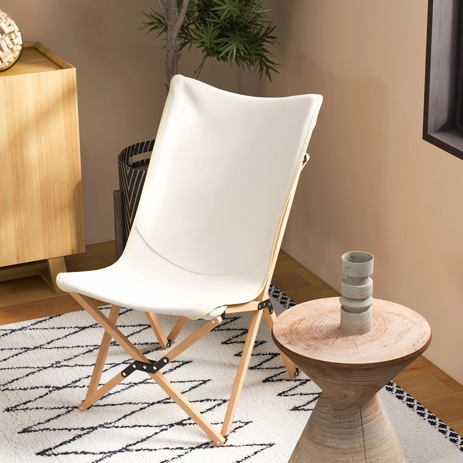 Set Of 2 Bamboo Dorm Chair With Storage Pocket, Beige - Image 3