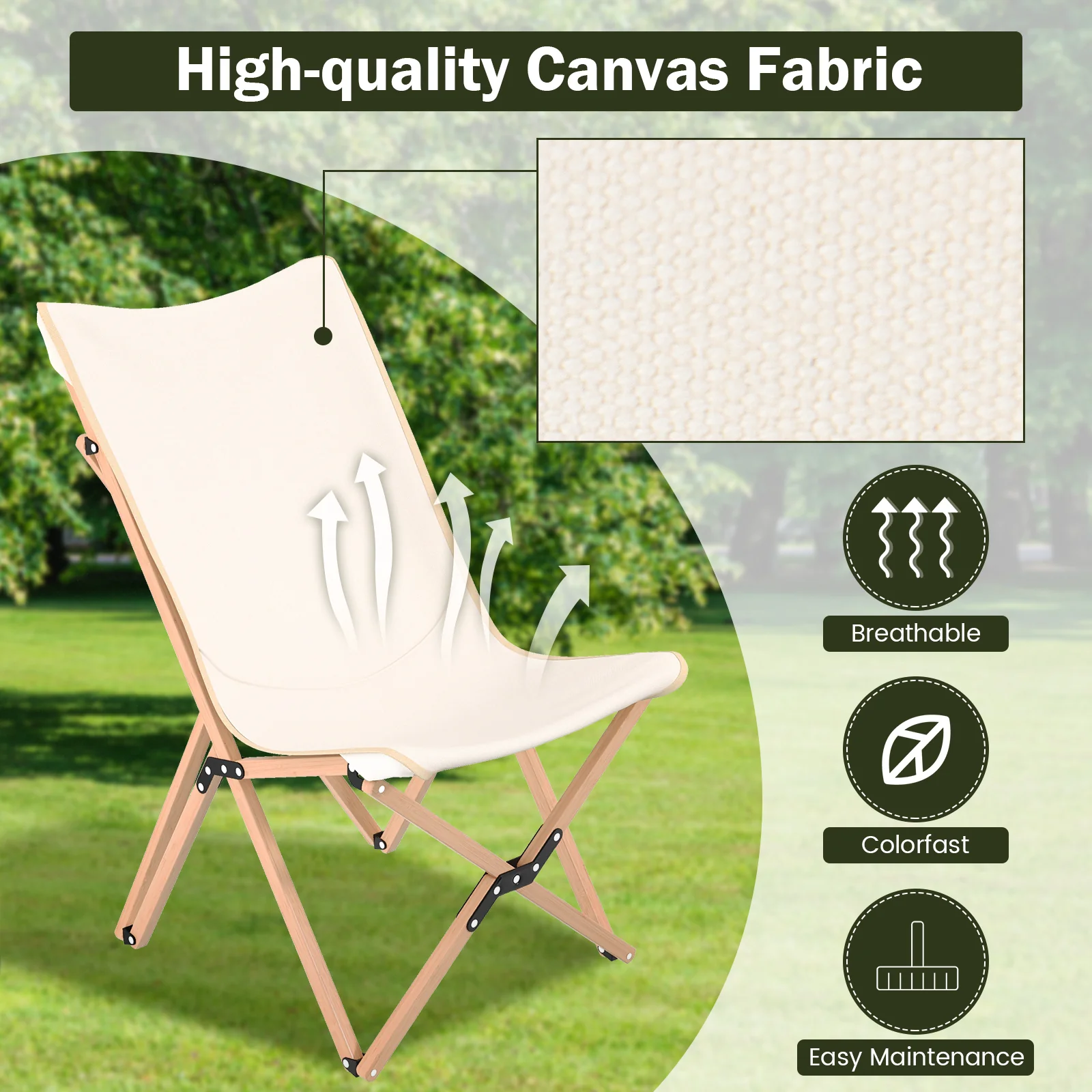 Set Of 2 Bamboo Dorm Chair With Storage Pocket, Beige - Image 7