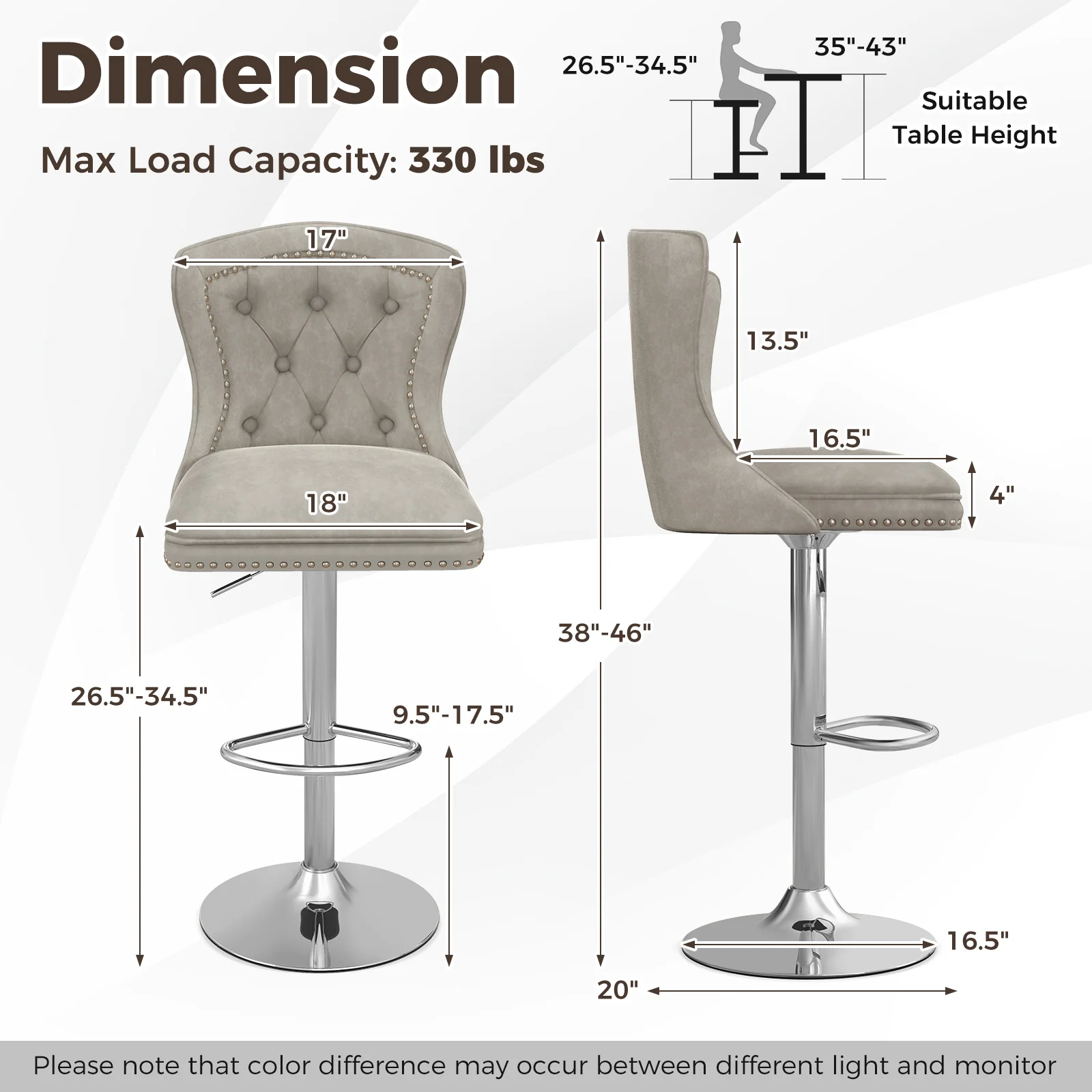 Set Of 2 Bar Chairs With Footrest, Electroplated Metal Base, Gray - Image 5