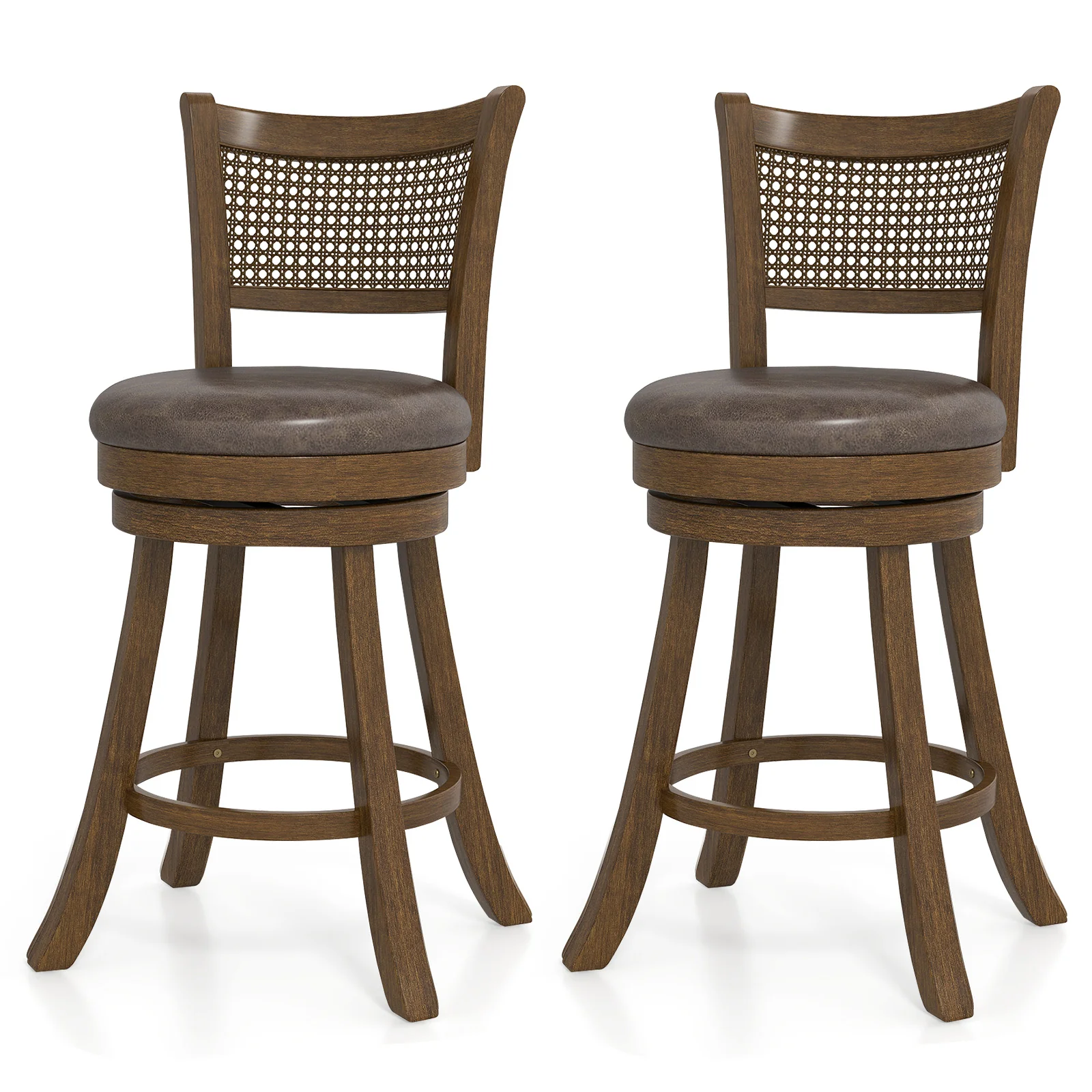 Set of 2 Bar Stools, 25" Swivel Bar Chairs, Brown