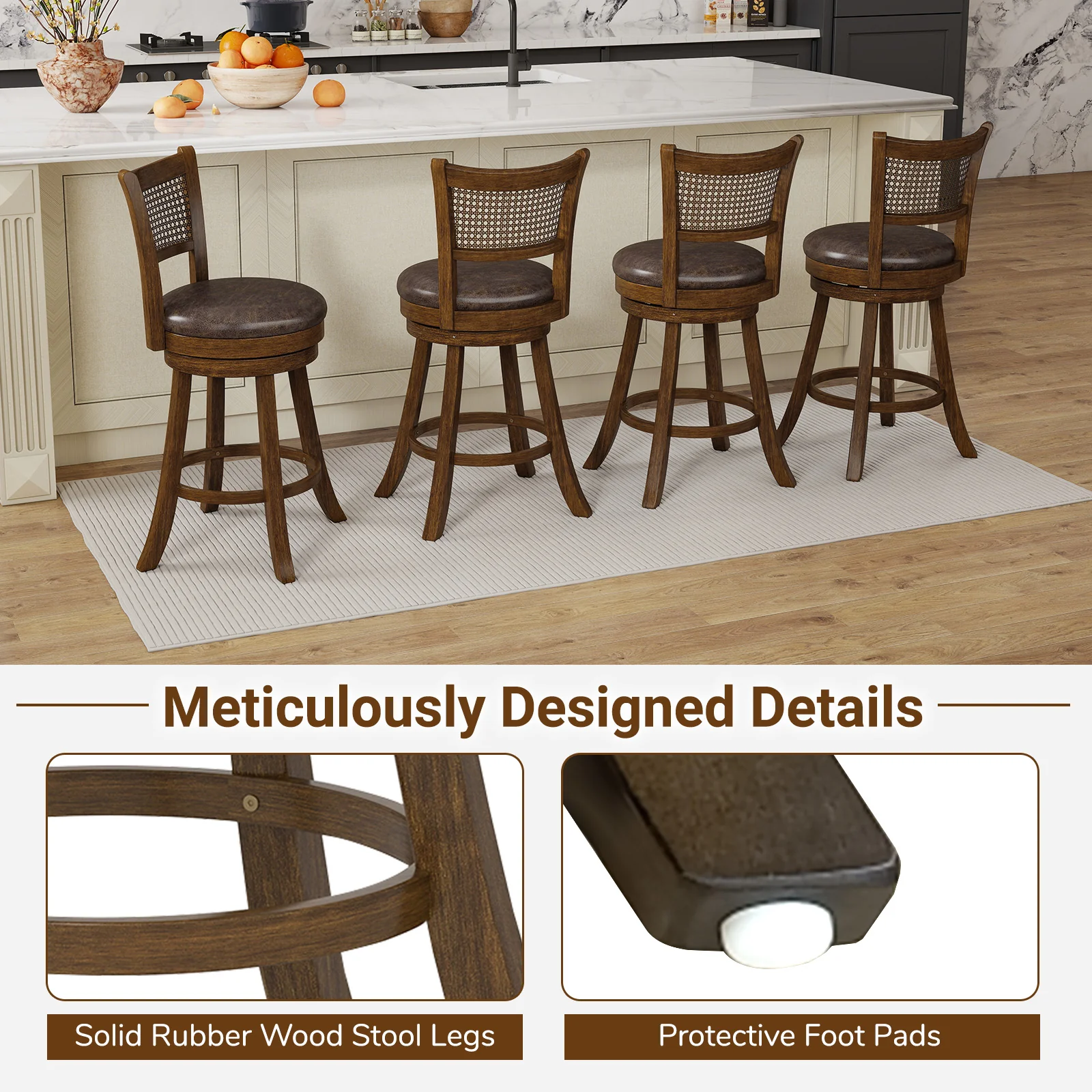 Set of 2 Bar Stools, 25" Swivel Bar Chairs, Brown - Image 9
