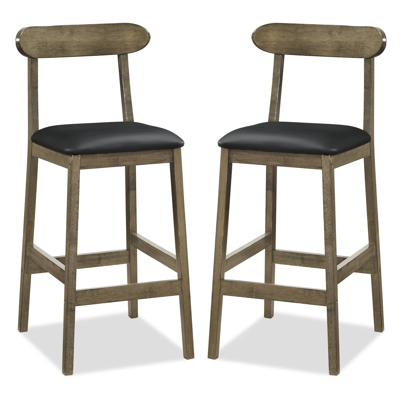 Set of 2 Bar Stools Upholstered with Rubber Wood Legs and Footrests, Oak