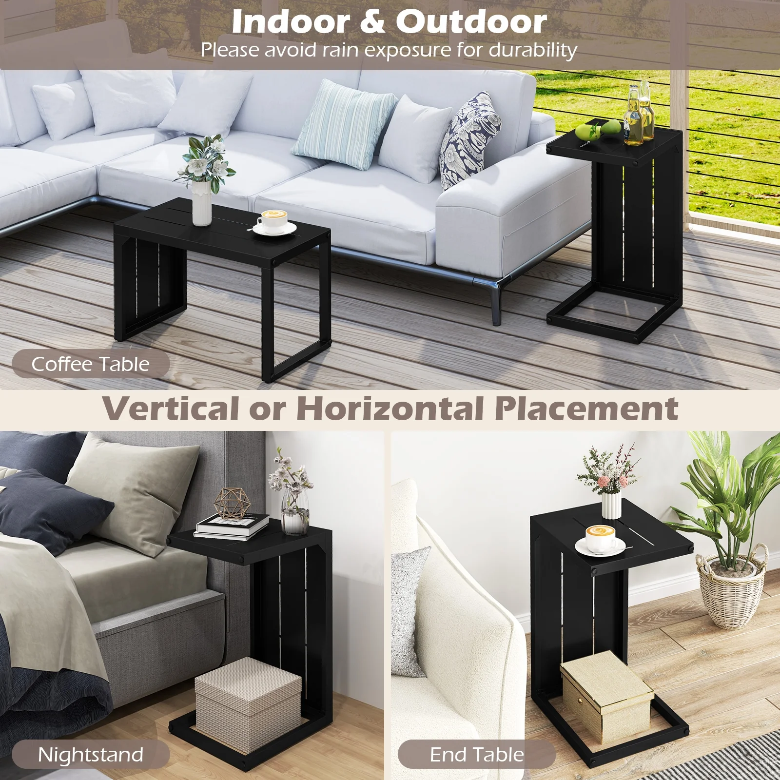 Set of 2 C-Shaped End Tables, Adjustable Foot Pads, Black - Image 10