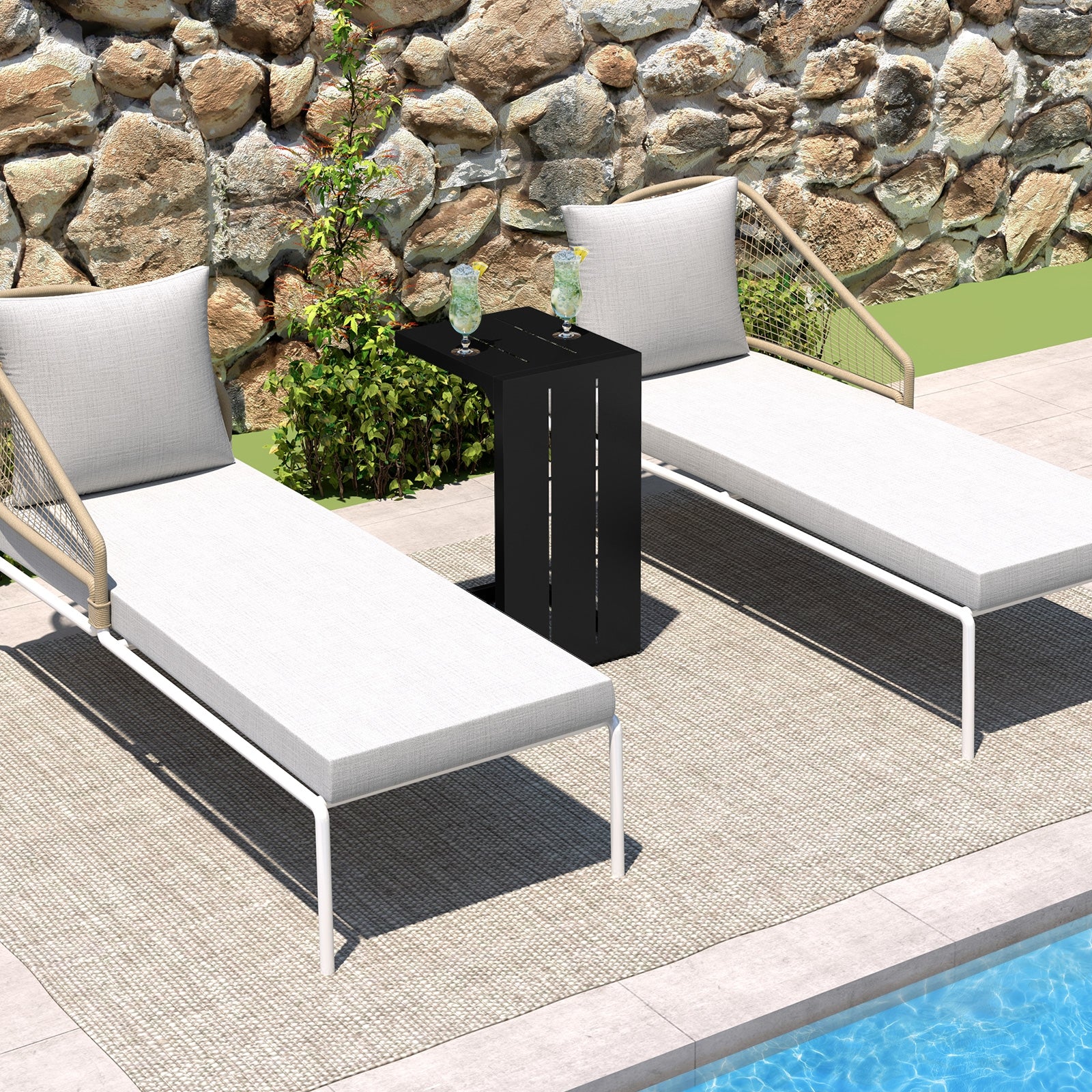 Set of 2 C-Shaped End Tables, Adjustable Foot Pads, Black - Image 7