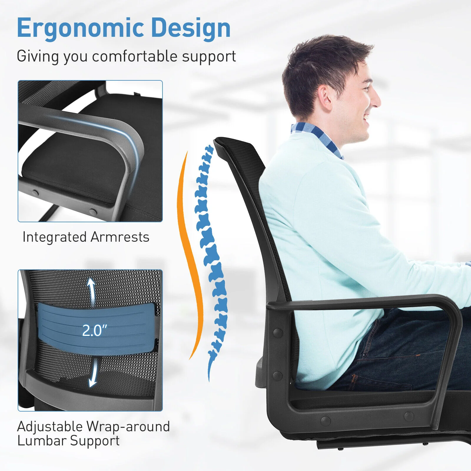 Set Of 2 Conference Chairs, Lumbar Support, Black - Image 6