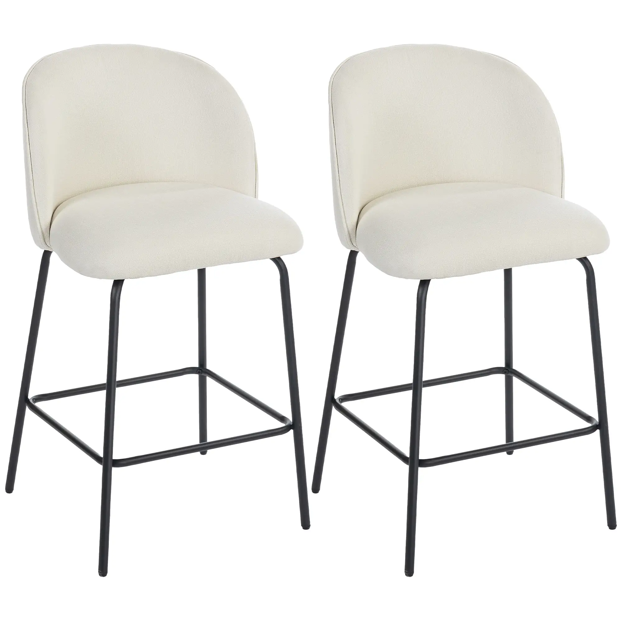 Set of 2 Counter Height Barstools, Upholstered Linen, Cream White - Image 11