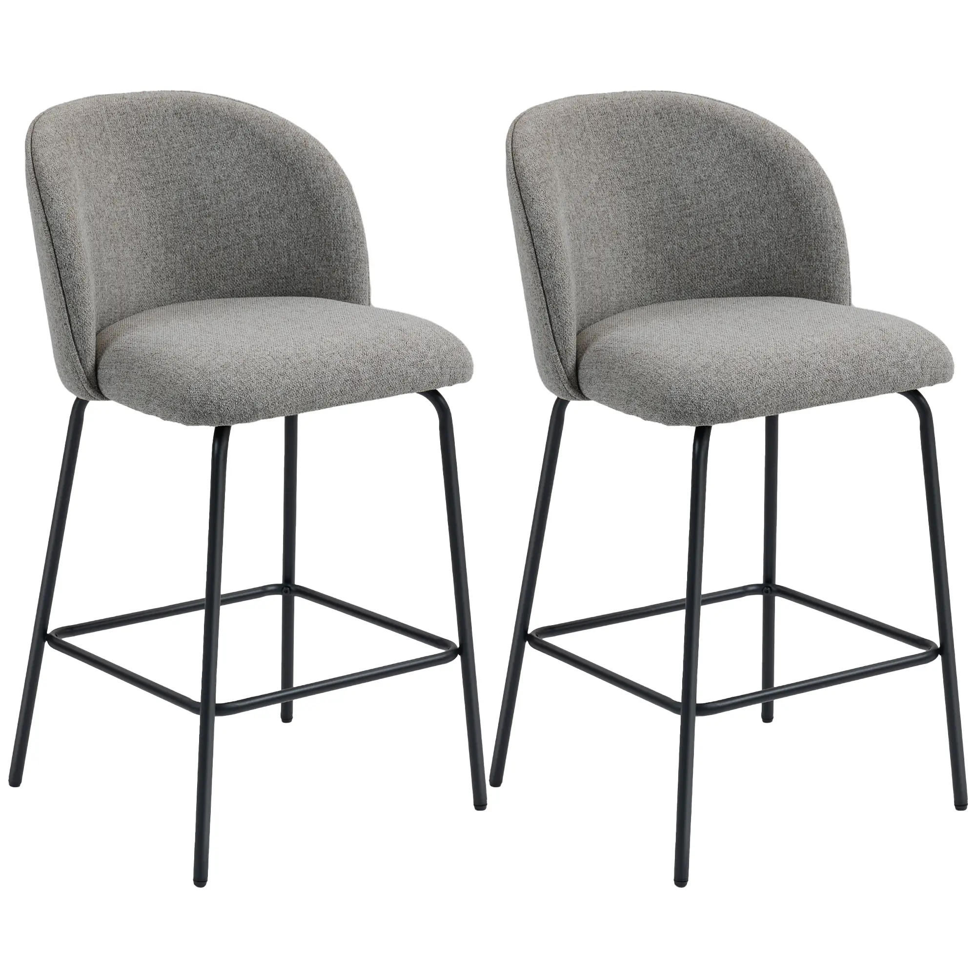 Set of 2 Counter Height Barstools, Upholstered Linen with Backrest, Dark Grey - Image 11