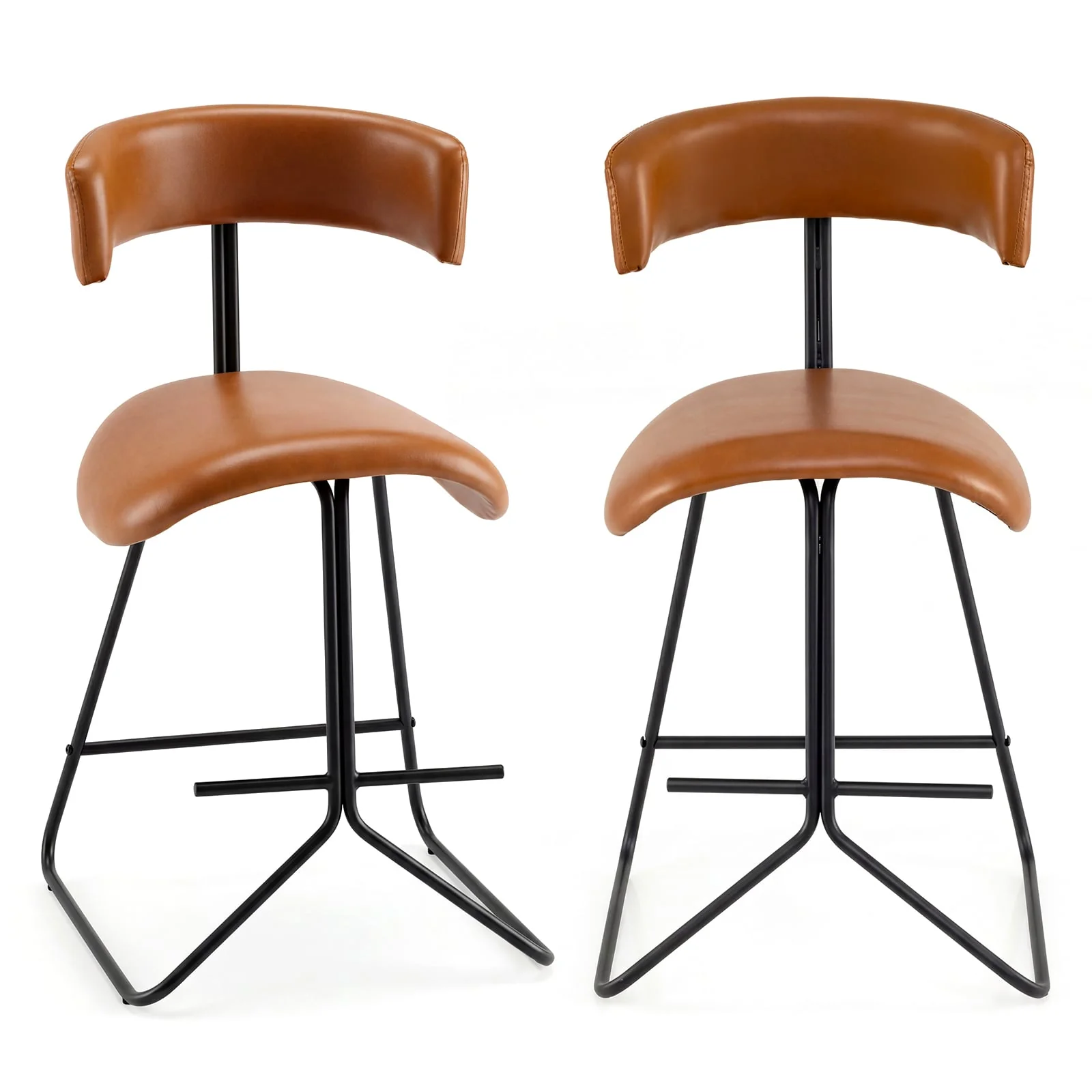 Set Of 2 Counter Height Stools, 25 Inch, Faux Leather, Espresso