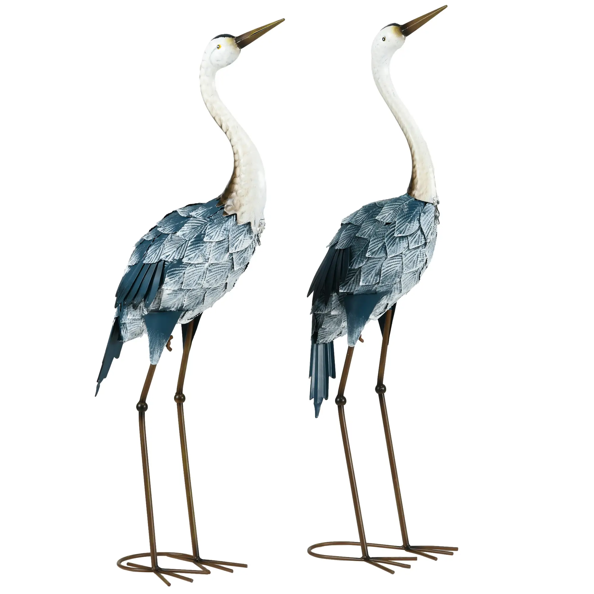Set of 2 Crane Garden Sculptures, 28.5"-29.1", Blue