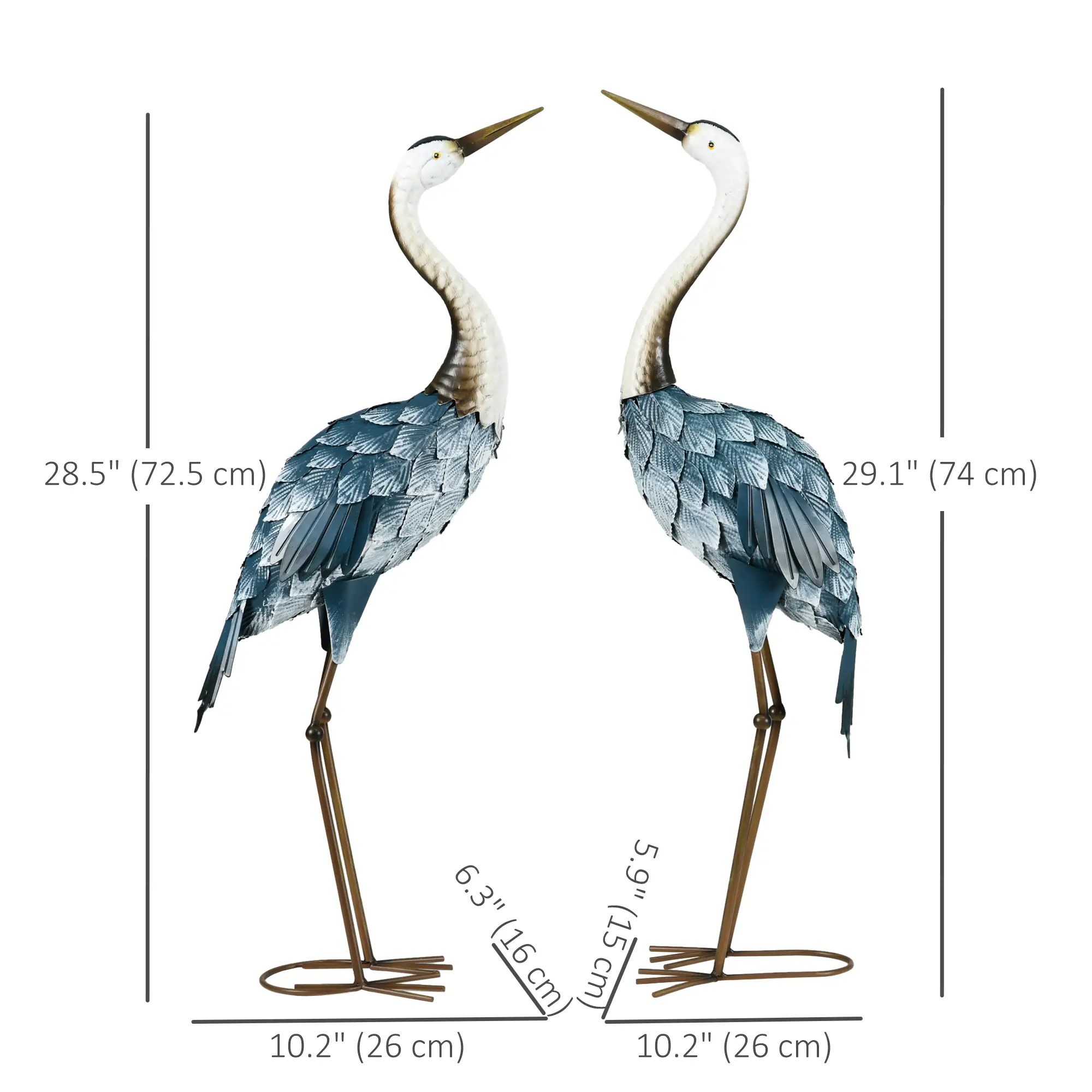 Set of 2 Crane Garden Sculptures, 28.5"-29.1", Blue - Image 3