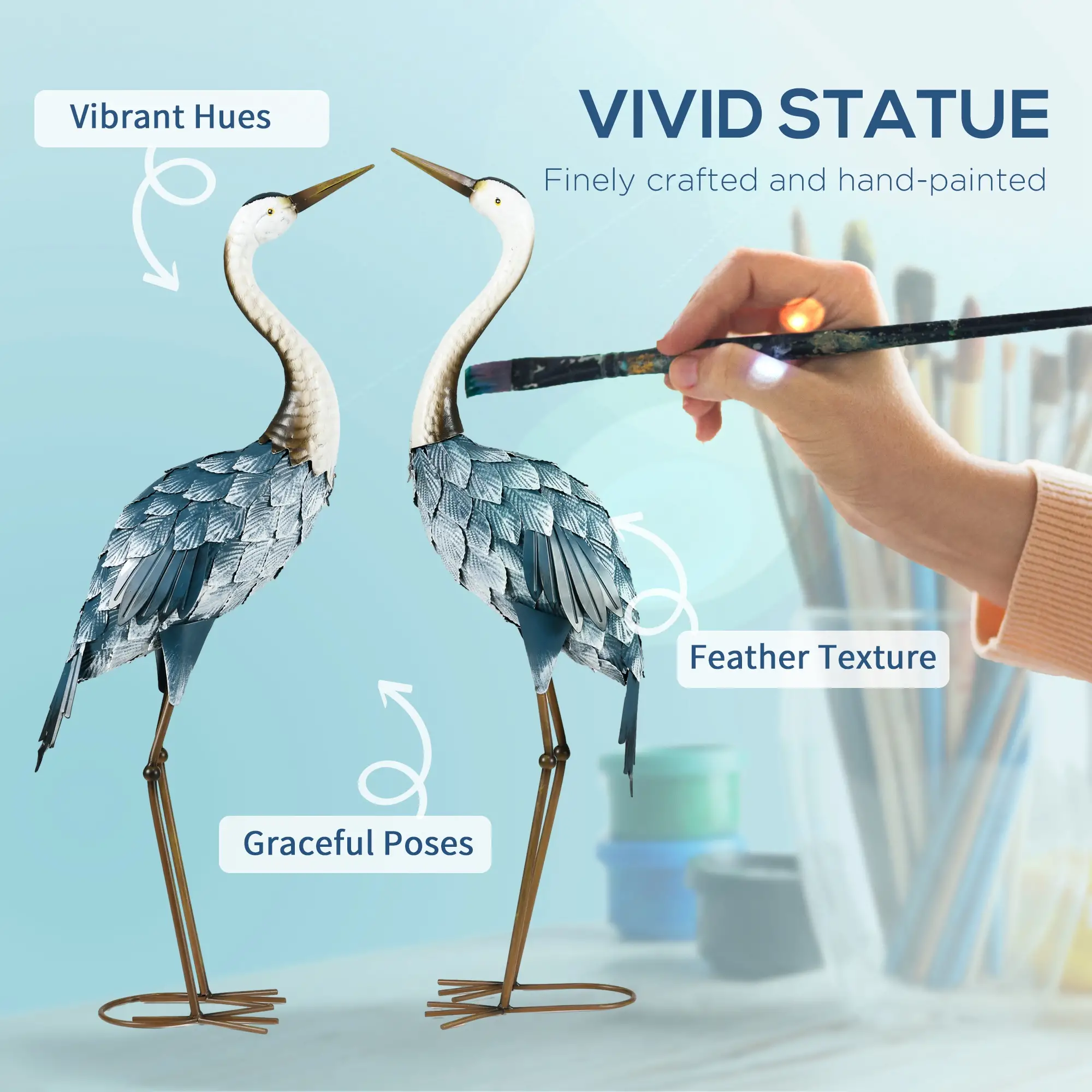 Set of 2 Crane Garden Sculptures, 28.5"-29.1", Blue - Image 4