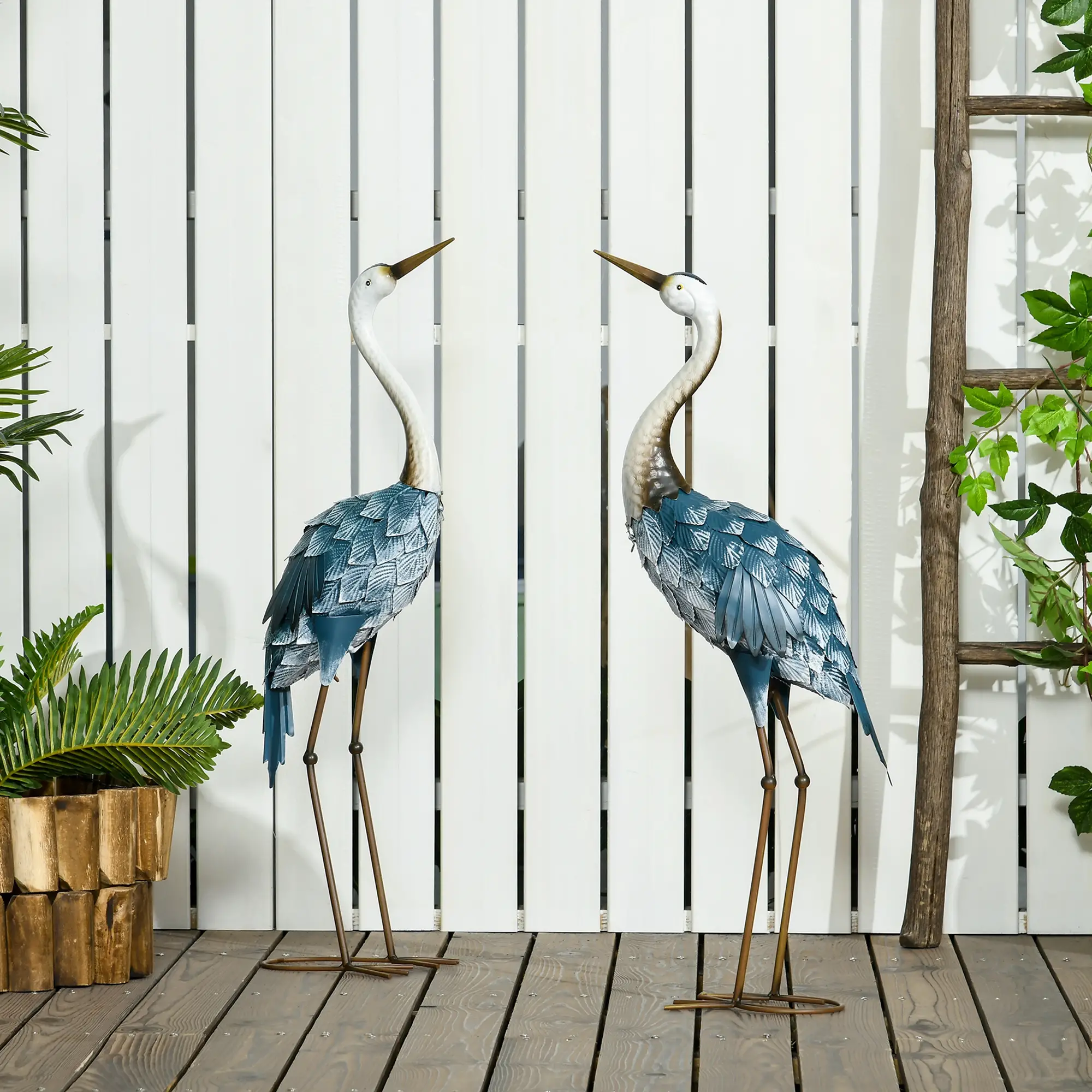Set of 2 Crane Garden Sculptures, 28.5"-29.1", Blue - Image 8