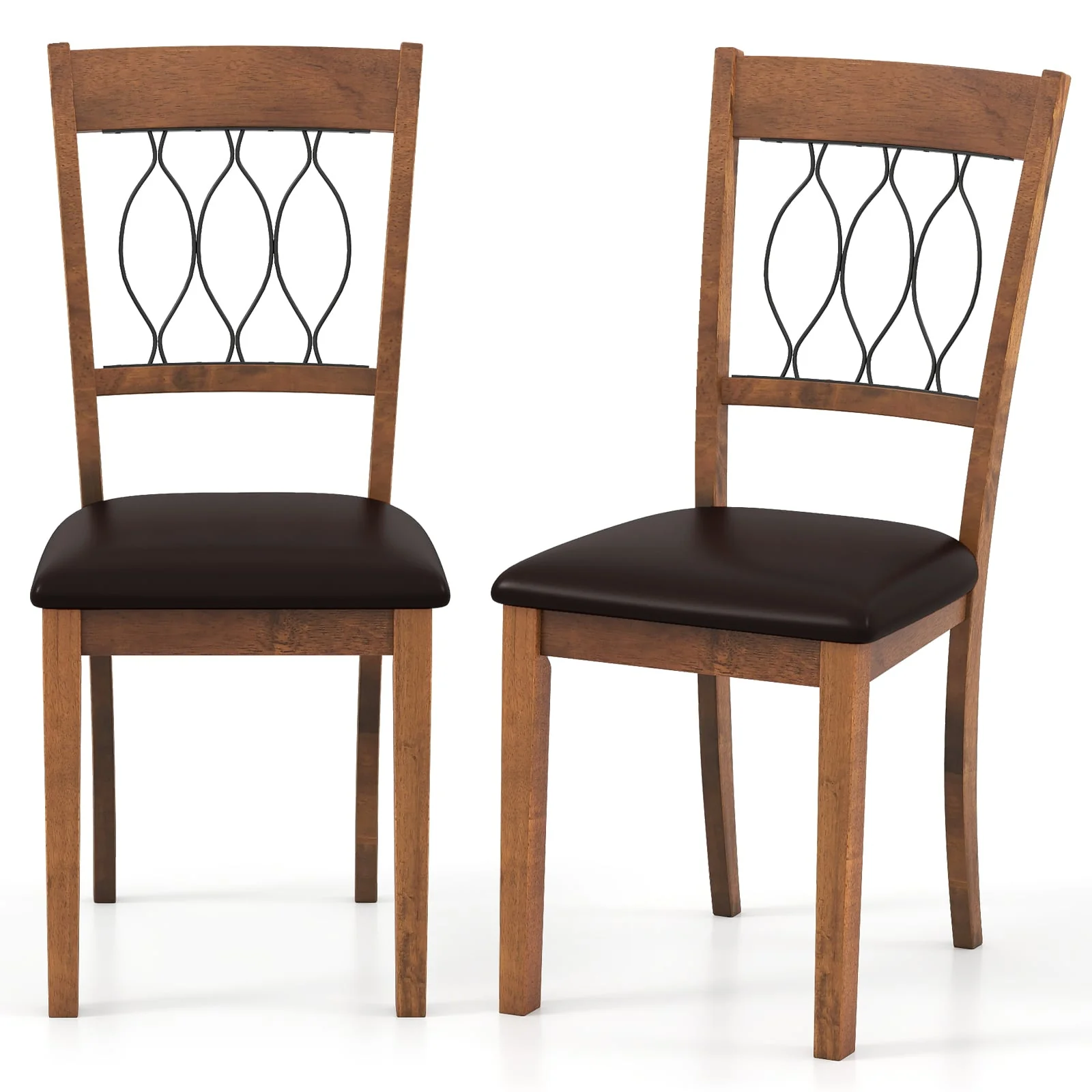 Set of 2 Dining Chair Fabric/Faux Leather Upholstered with Padded Seat, Walnut - Image 4