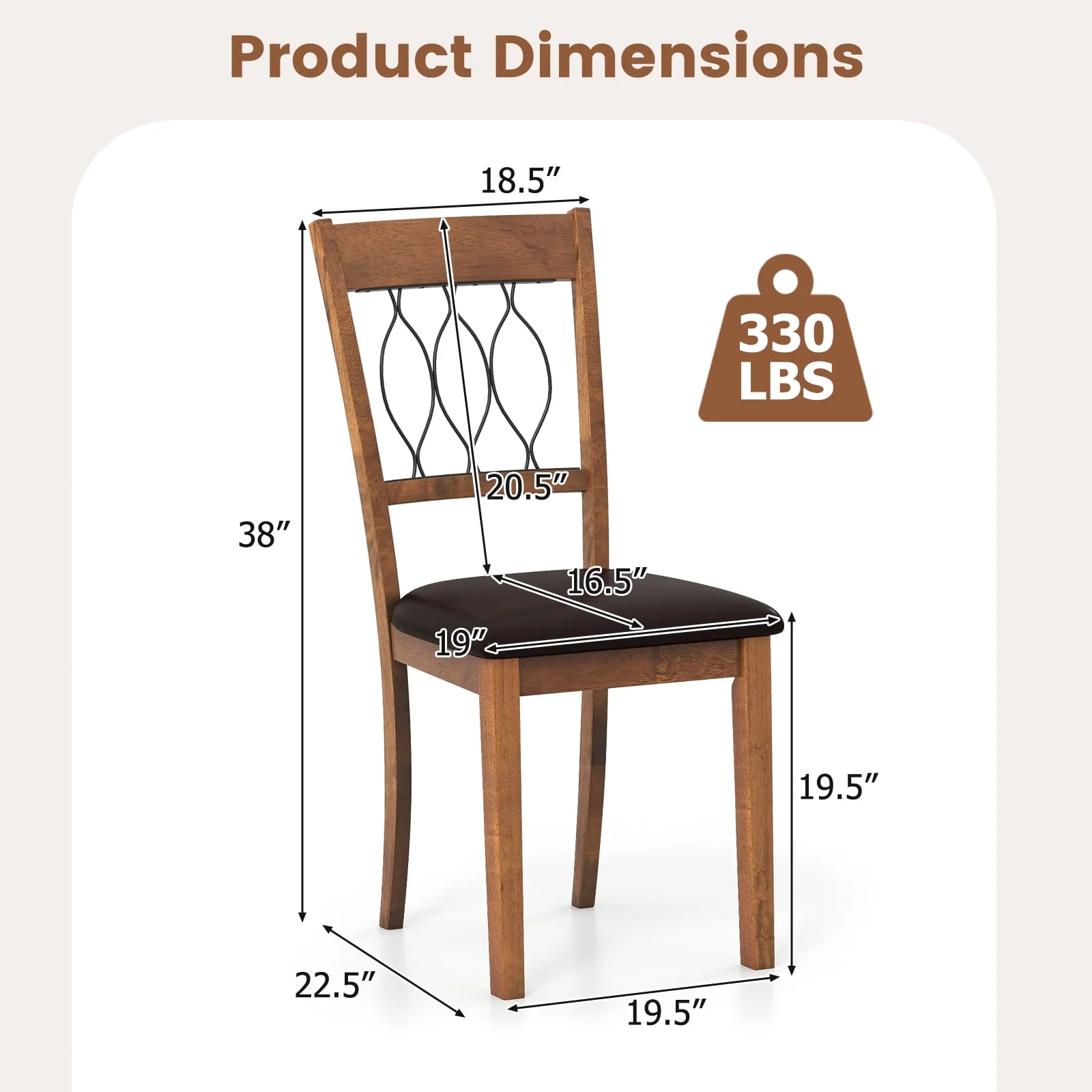 Set of 2 Dining Chair Fabric/Faux Leather Upholstered with Padded Seat, Walnut - Image 5
