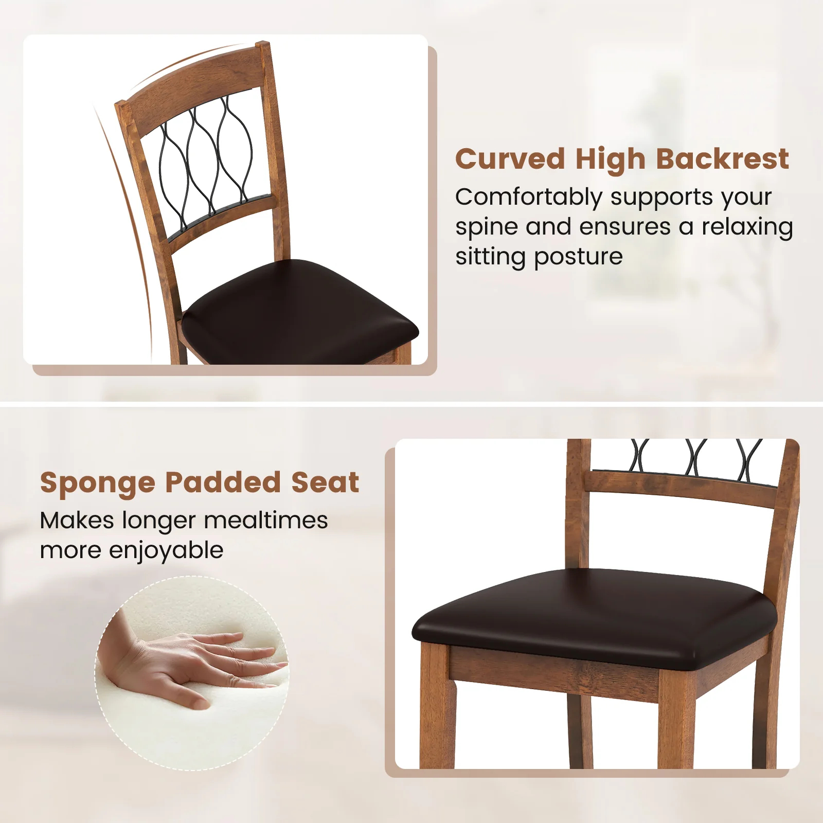 Set of 2 Dining Chair Fabric/Faux Leather Upholstered with Padded Seat, Walnut - Image 9