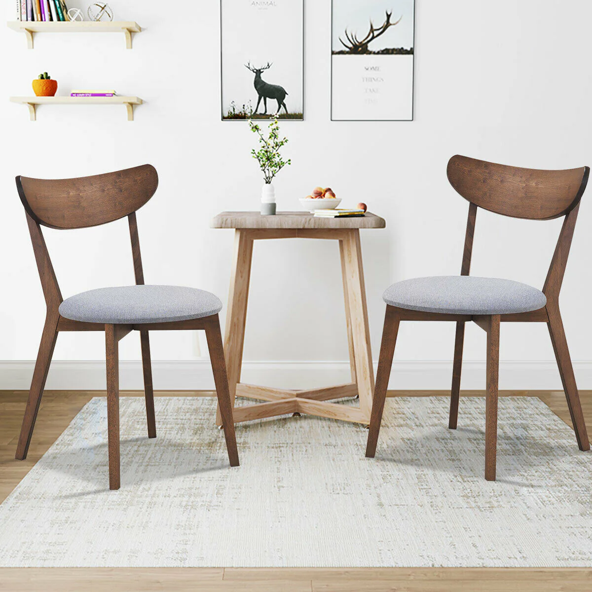 Set Of 2 Dining Chairs, Upholstered Curved Back Side, Walnut - Image 2