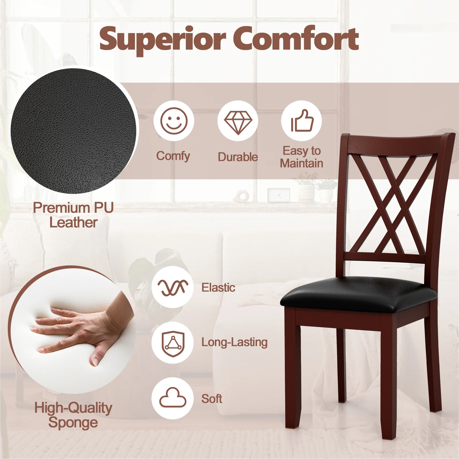 Set Of 2 Dining Chairs, With Backrest And Padded Seat, Brown - Image 6