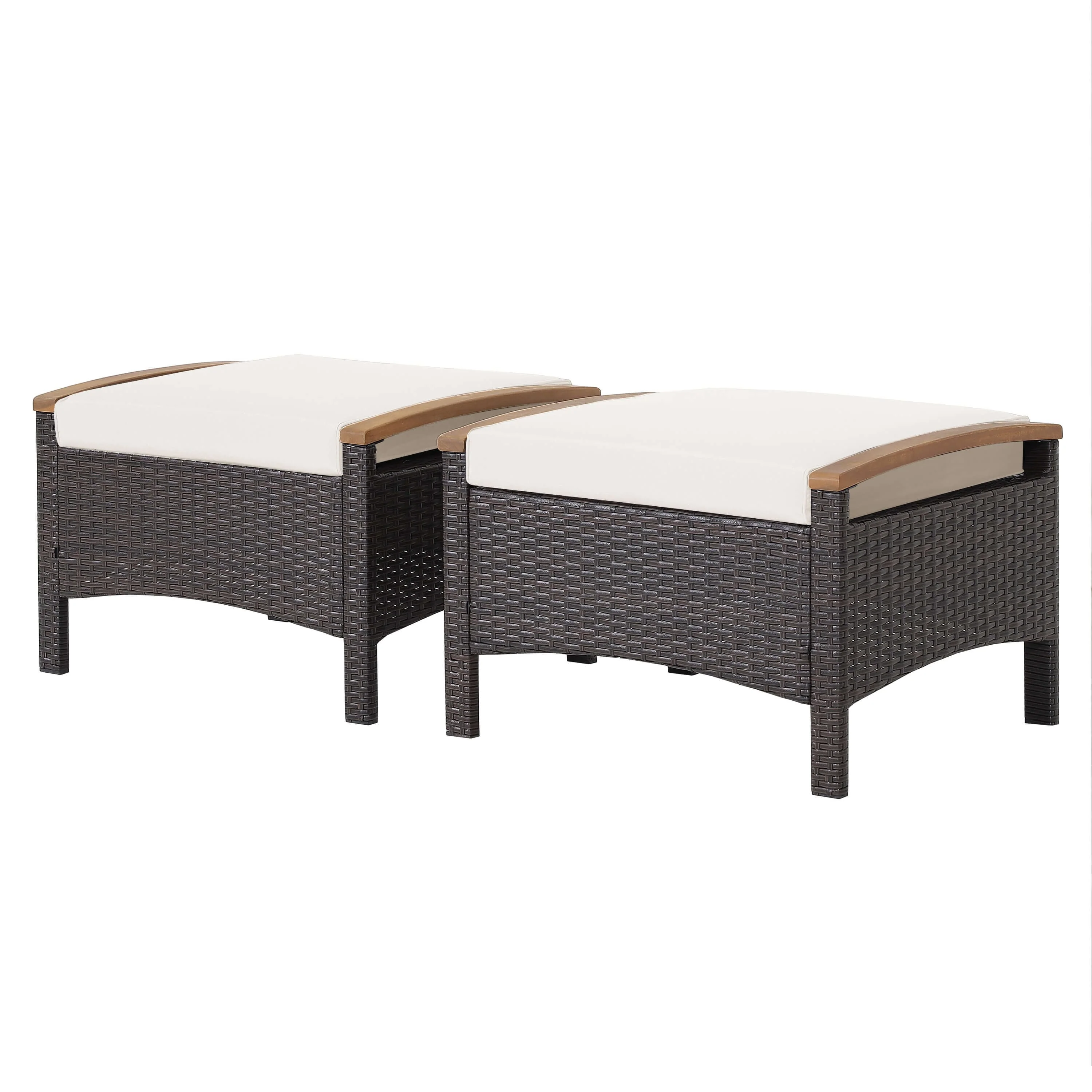 Set Of 2 Fade-Resistant Wicker Patio Ottoman, White