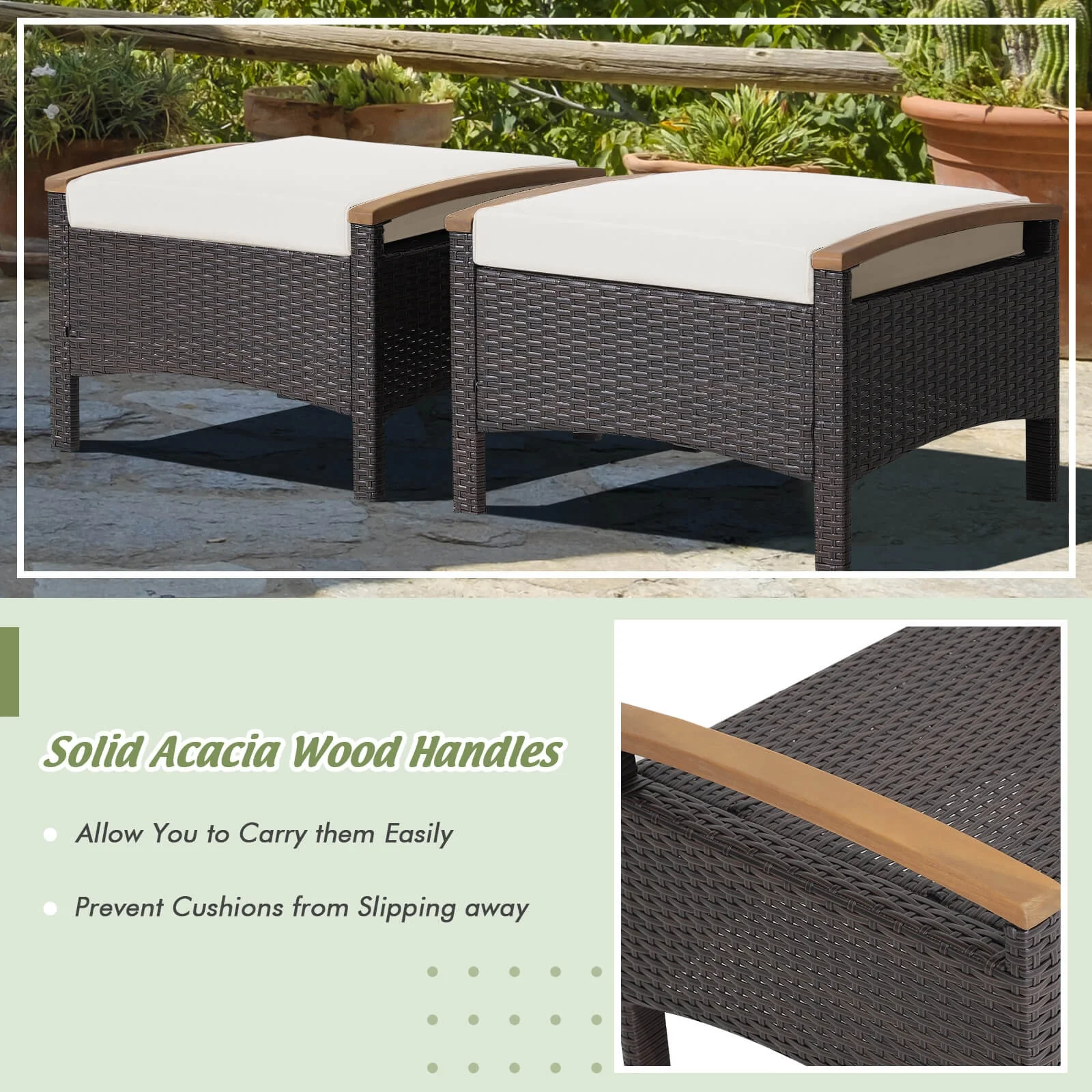 Set Of 2 Fade-Resistant Wicker Patio Ottoman, White - Image 8