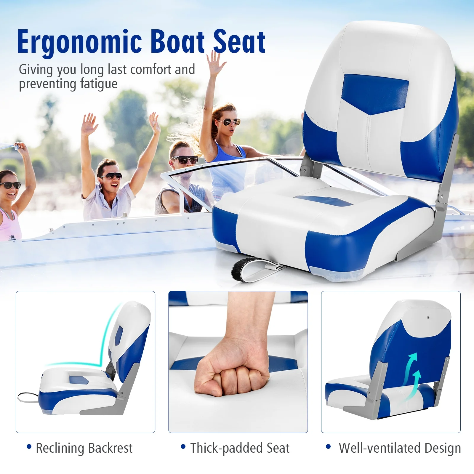 Set Of 2 Folding Low Back Fishing Boat Seats, Blue - Image 10