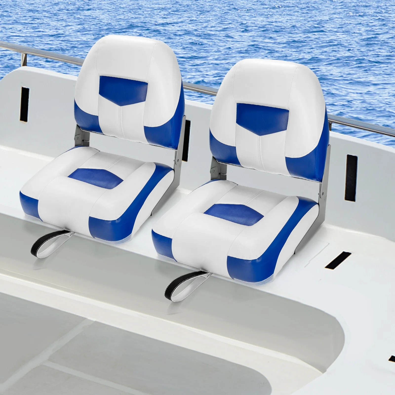 Set Of 2 Folding Low Back Fishing Boat Seats, Blue - Image 3
