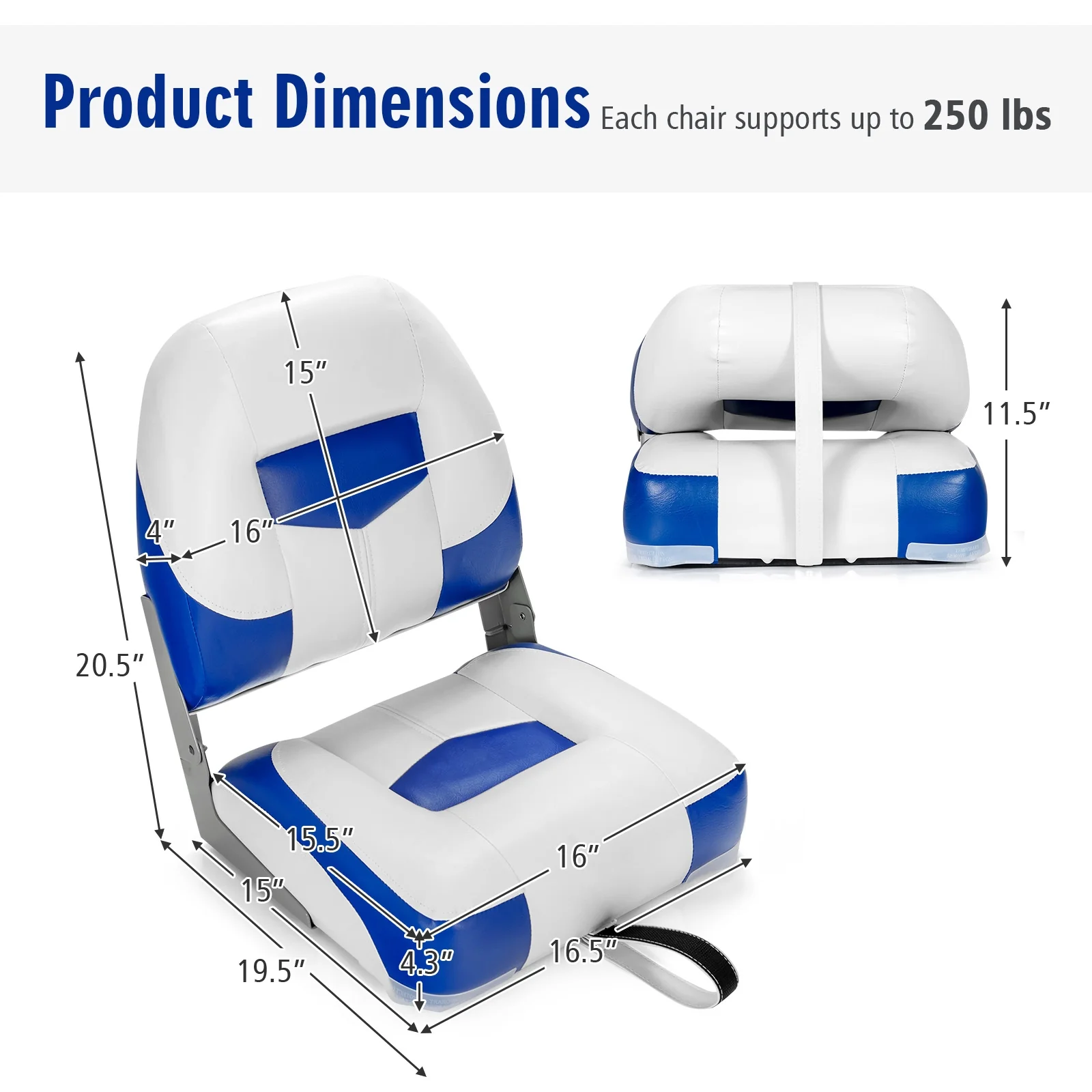 Set Of 2 Folding Low Back Fishing Boat Seats, Blue - Image 6