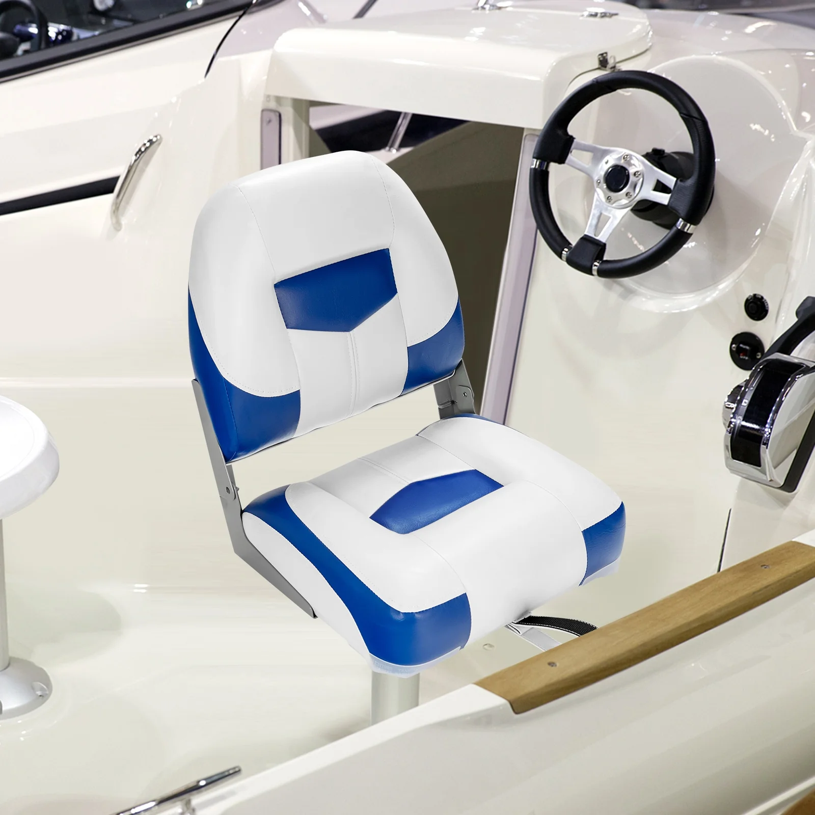 Set Of 2 Folding Low Back Fishing Boat Seats, Blue - Image 7