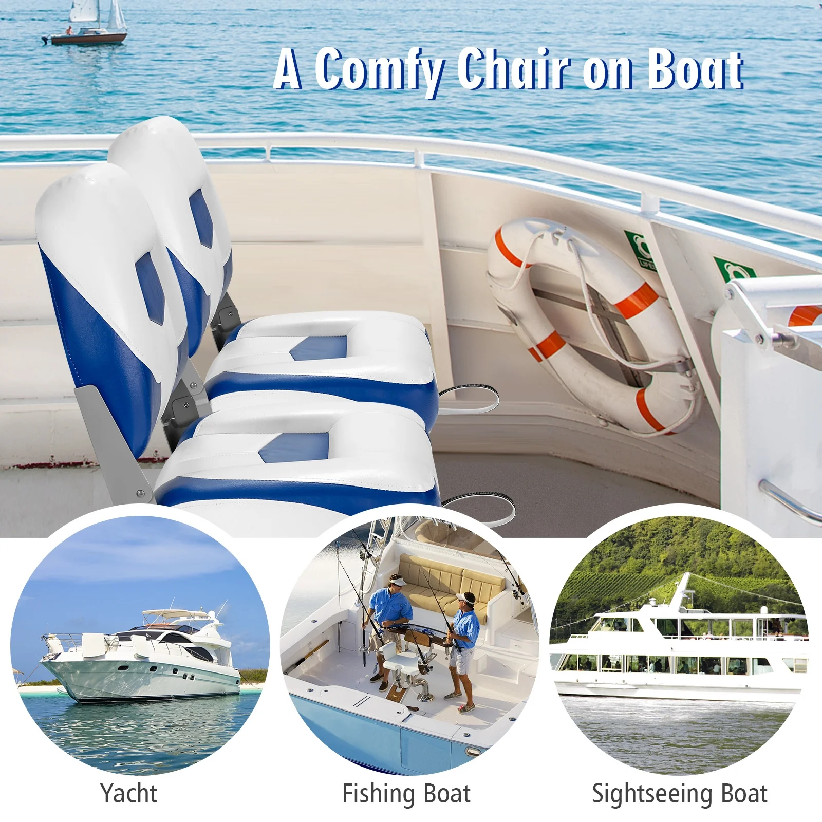 Set Of 2 Folding Low Back Fishing Boat Seats, Blue - Image 9