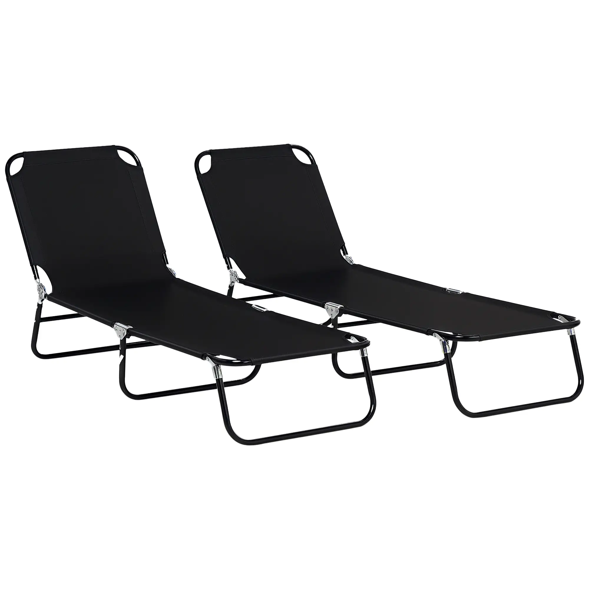 Set of 2 Folding Outdoor Lounge Chairs, Reclining Back, Breathable Mesh, Black - Image 11