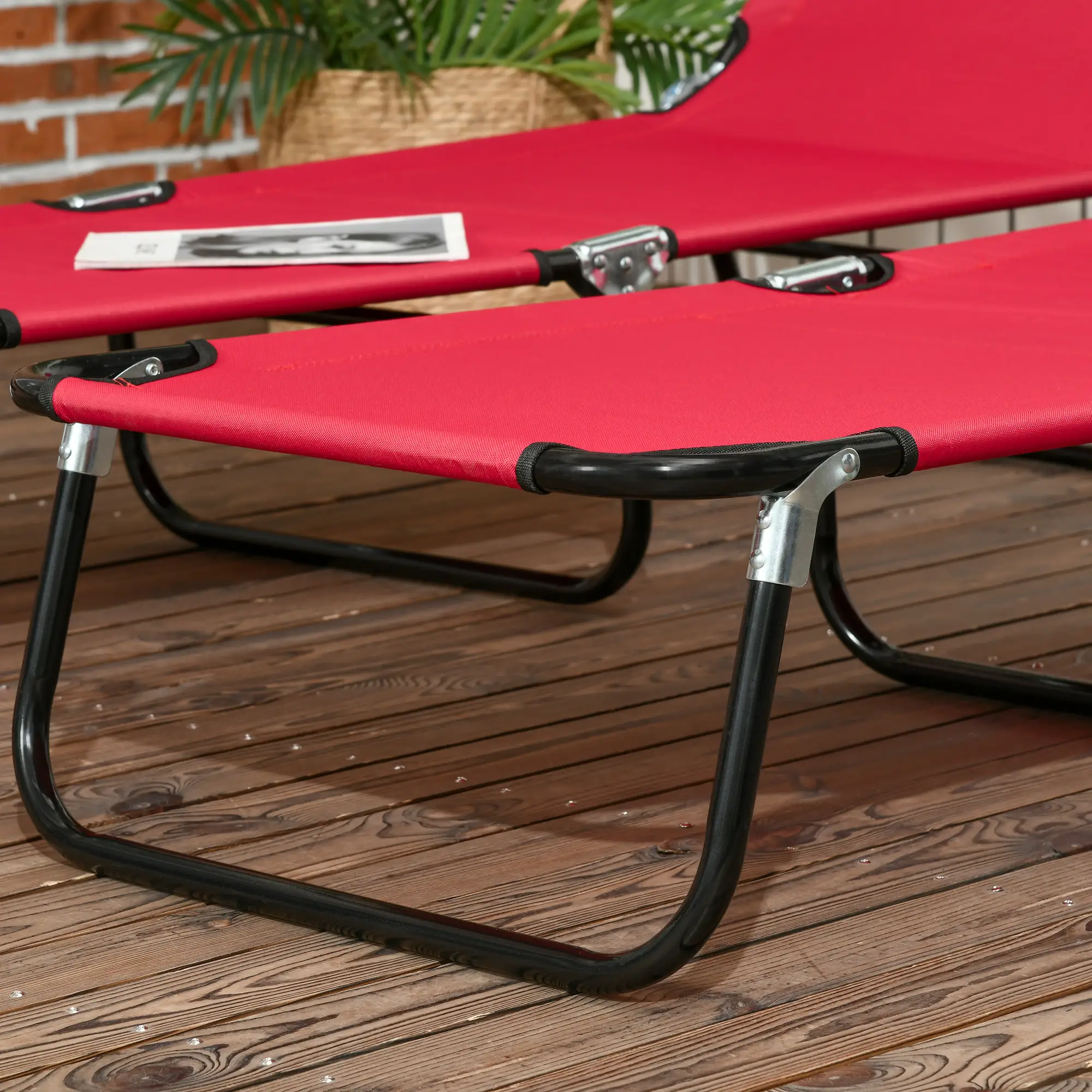 Set of 2 Folding Outdoor Lounge Chairs, Reclining Breathable Mesh, Red - Image 10