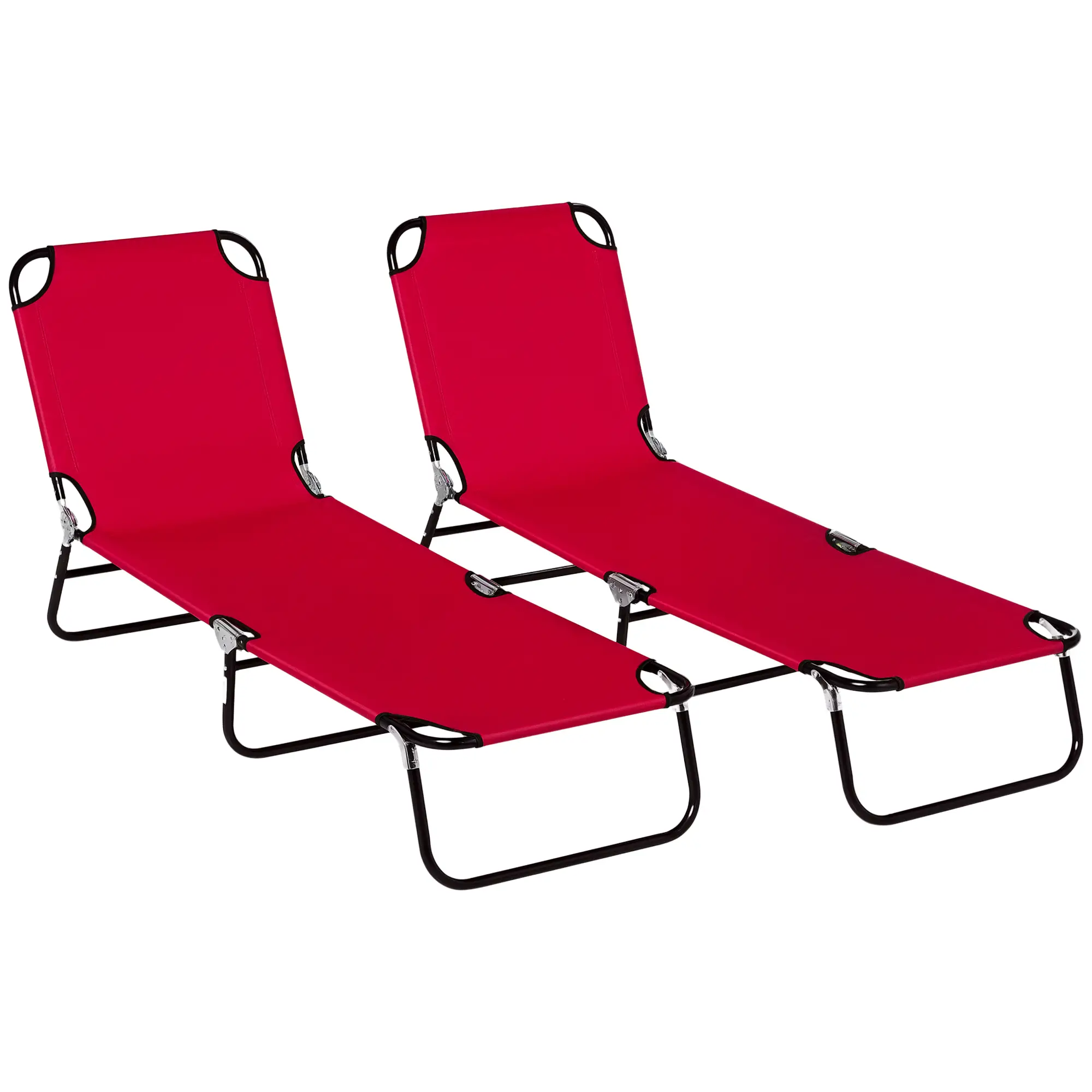 Set of 2 Folding Outdoor Lounge Chairs, Reclining Breathable Mesh, Red - Image 11