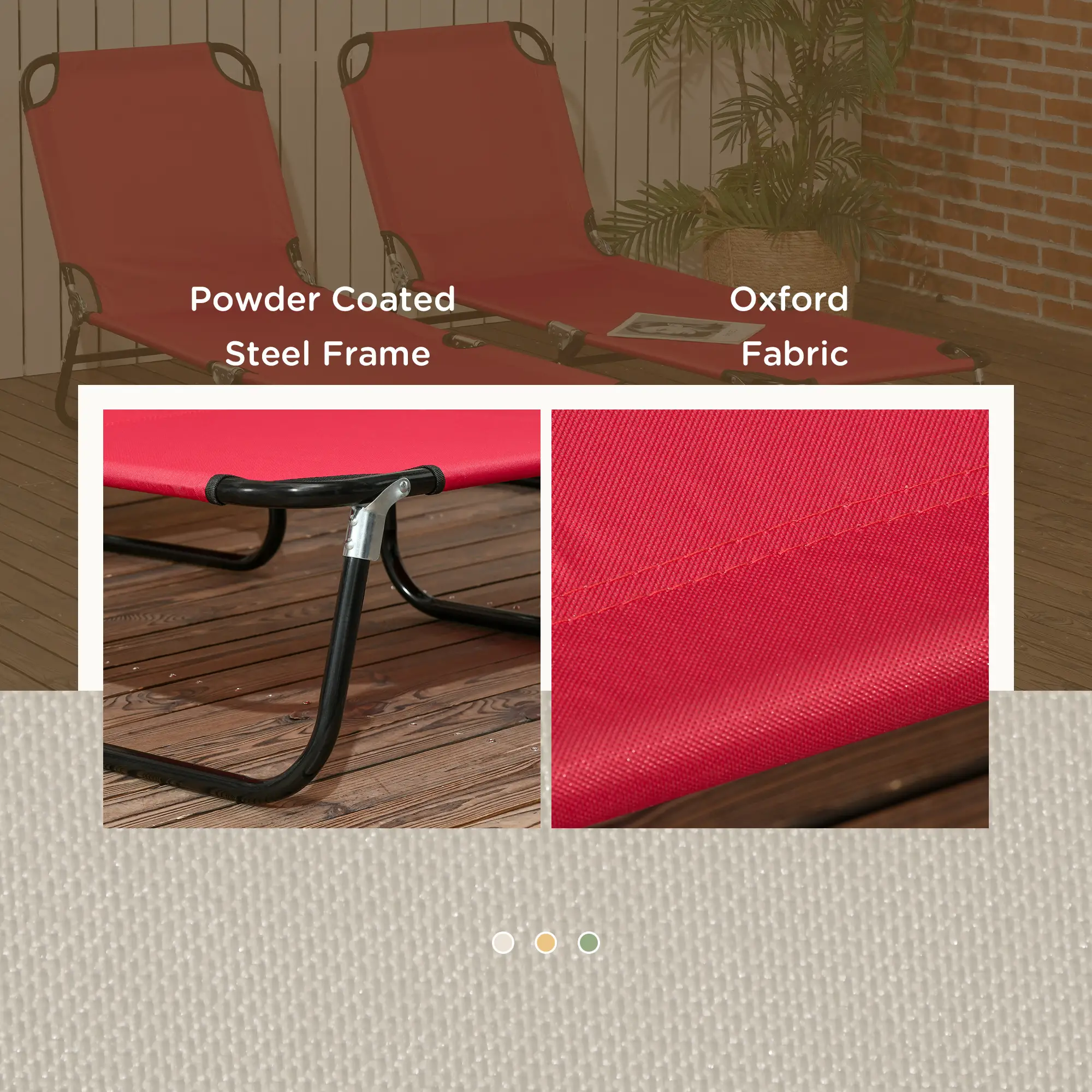 Set of 2 Folding Outdoor Lounge Chairs, Reclining Breathable Mesh, Red - Image 6