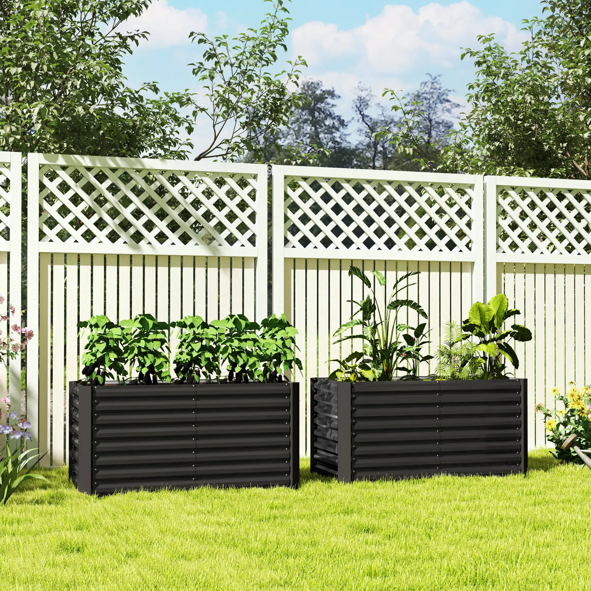 Set Of 2 Galvanized Metal Planters, 4' X 2' X 2' Raised Garden Bed, Dark Grey - Image 2