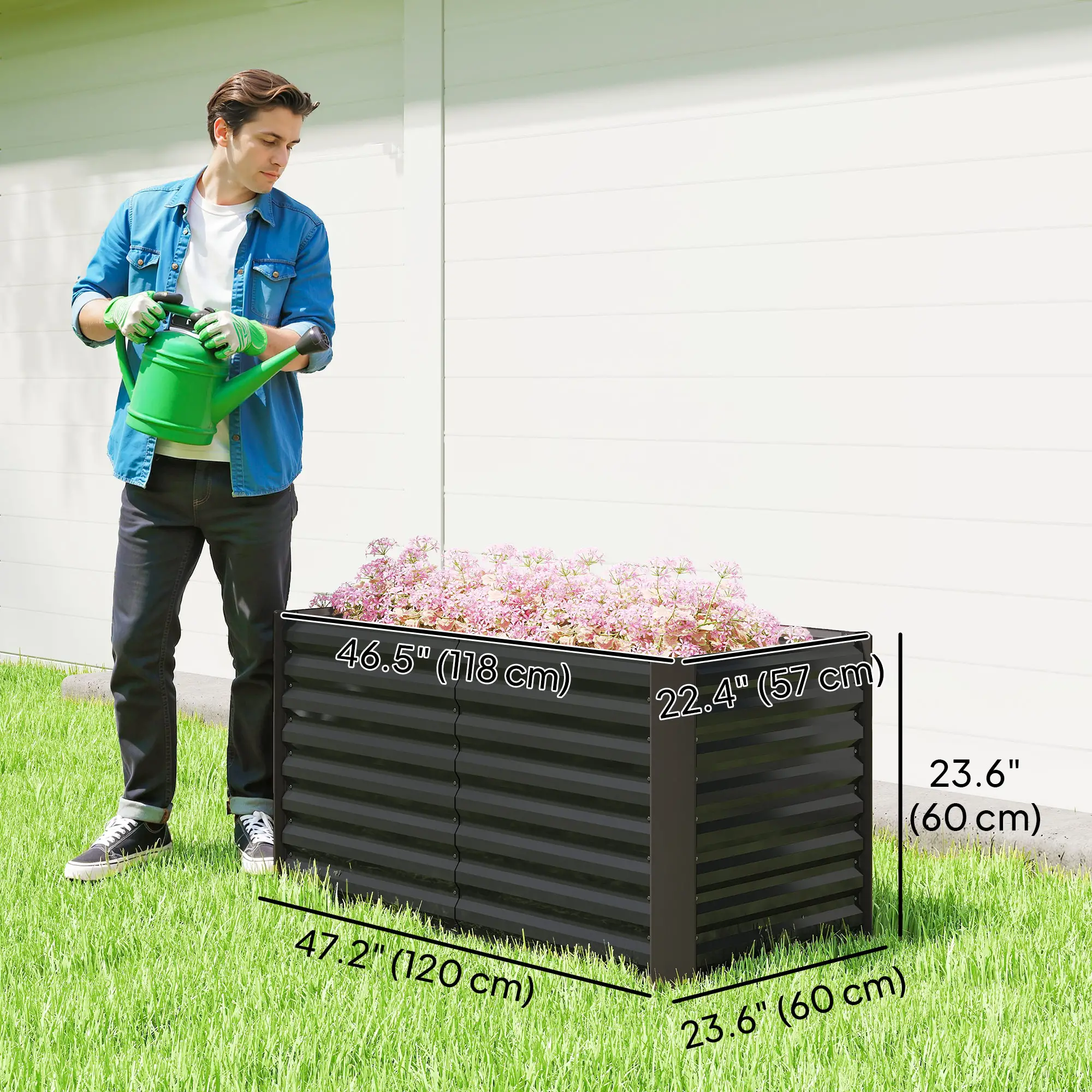 Set Of 2 Galvanized Metal Planters, 4' X 2' X 2' Raised Garden Bed, Dark Grey - Image 3