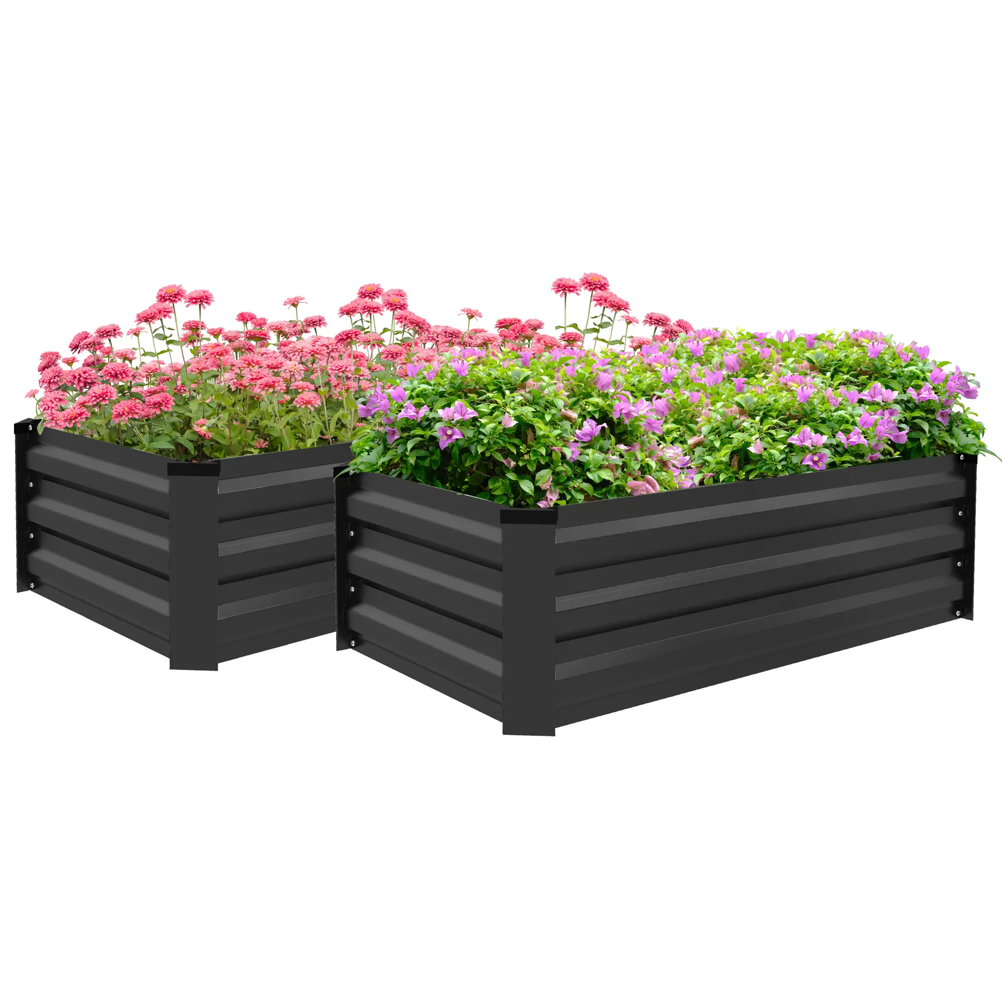 Set of 2 Galvanized Raised Garden Beds, Outdoor Planter Box, Grey