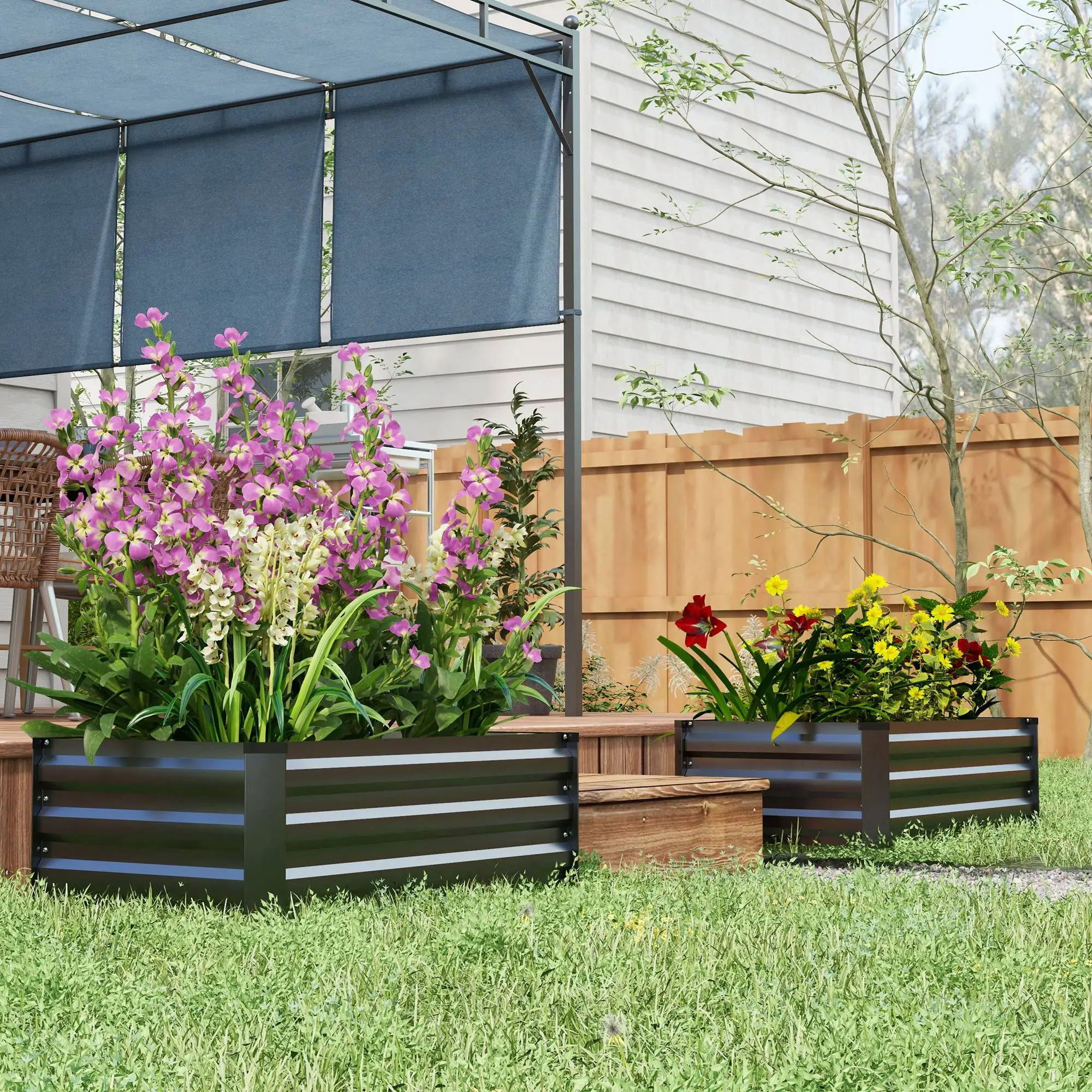 Set of 2 Galvanized Raised Garden Beds, Outdoor Planter Box, Grey - Image 9
