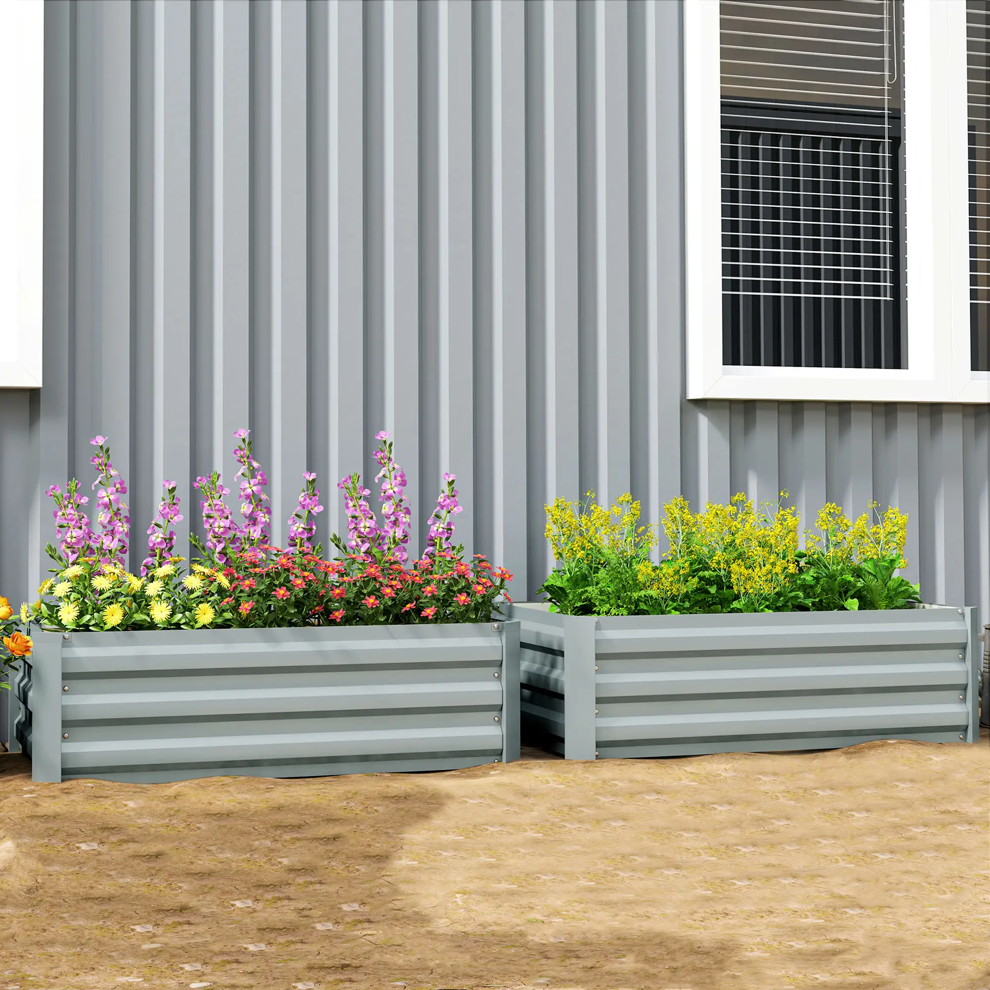Set of 2 Galvanized Raised Garden Beds, Outdoor Planter Box, Light Grey - Image 10