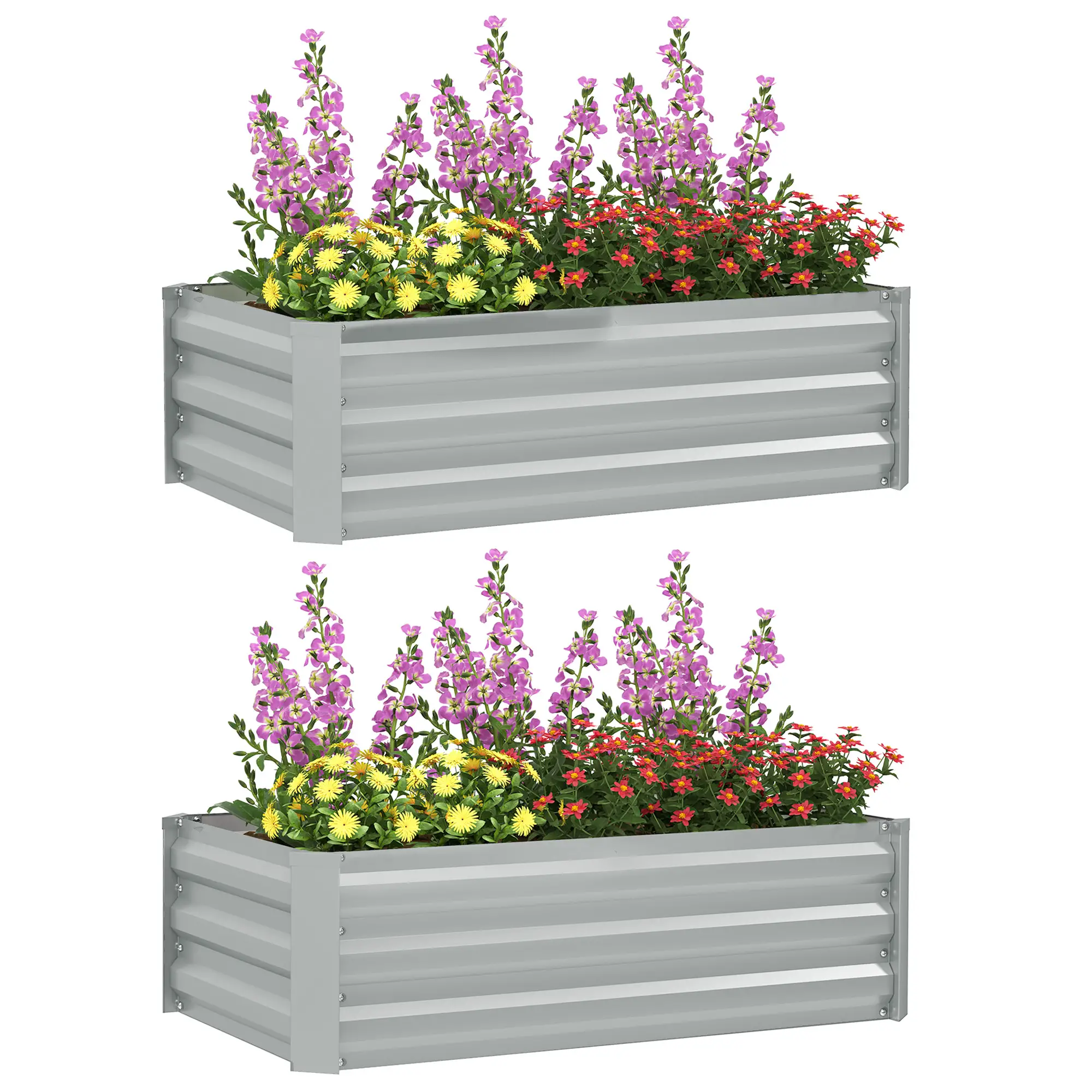 Set of 2 Galvanized Raised Garden Beds, Outdoor Planter Box, Light Grey - Image 11