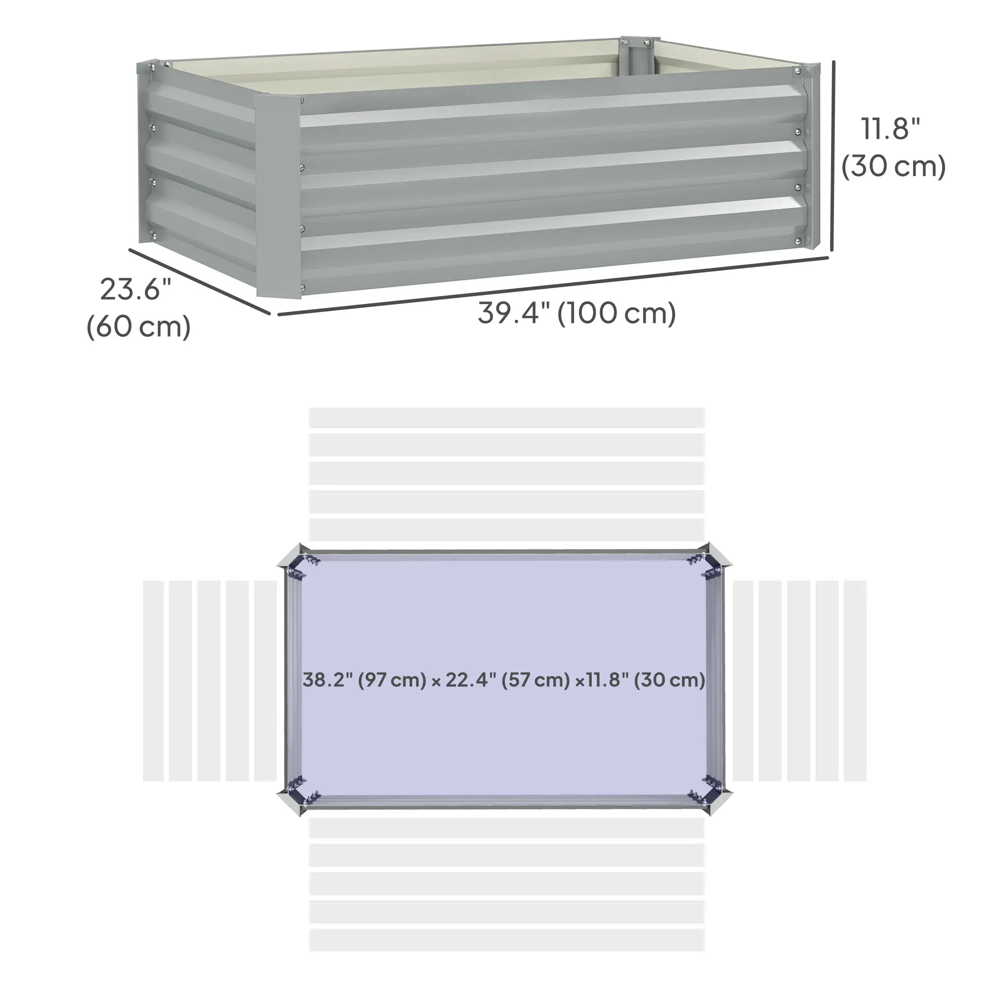 Set of 2 Galvanized Raised Garden Beds, Outdoor Planter Box, Light Grey - Image 3