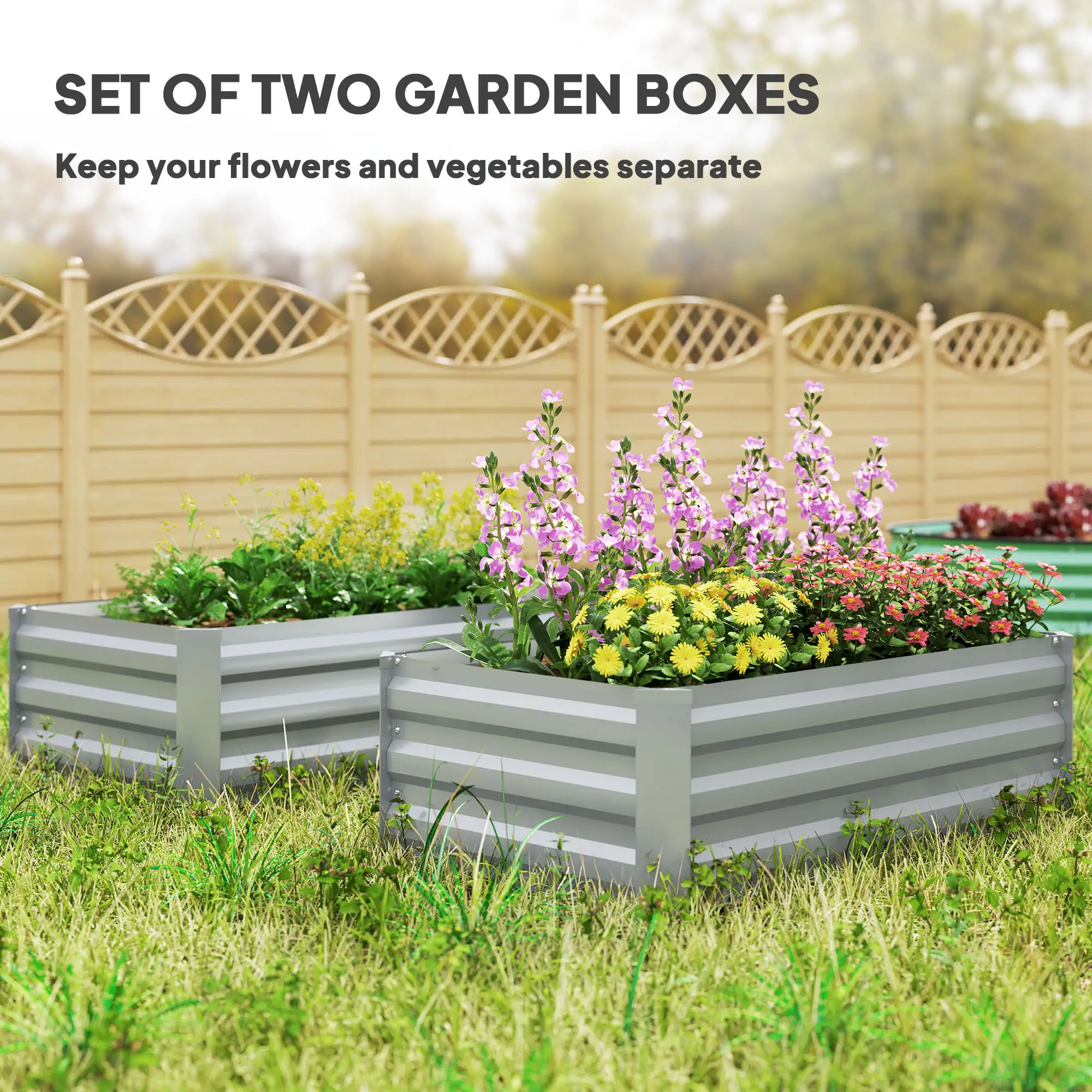Set of 2 Galvanized Raised Garden Beds, Outdoor Planter Box, Light Grey - Image 4