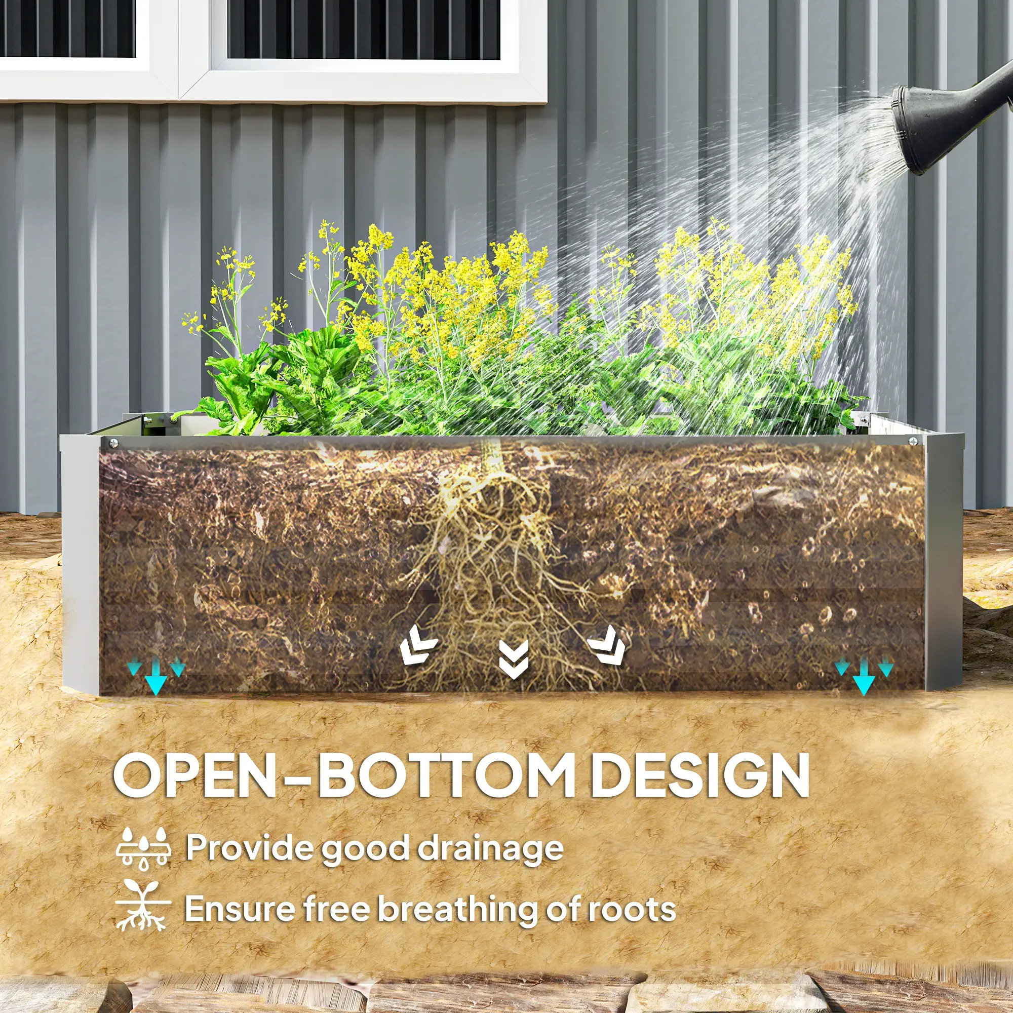 Set of 2 Galvanized Raised Garden Beds, Outdoor Planter Box, Light Grey - Image 5